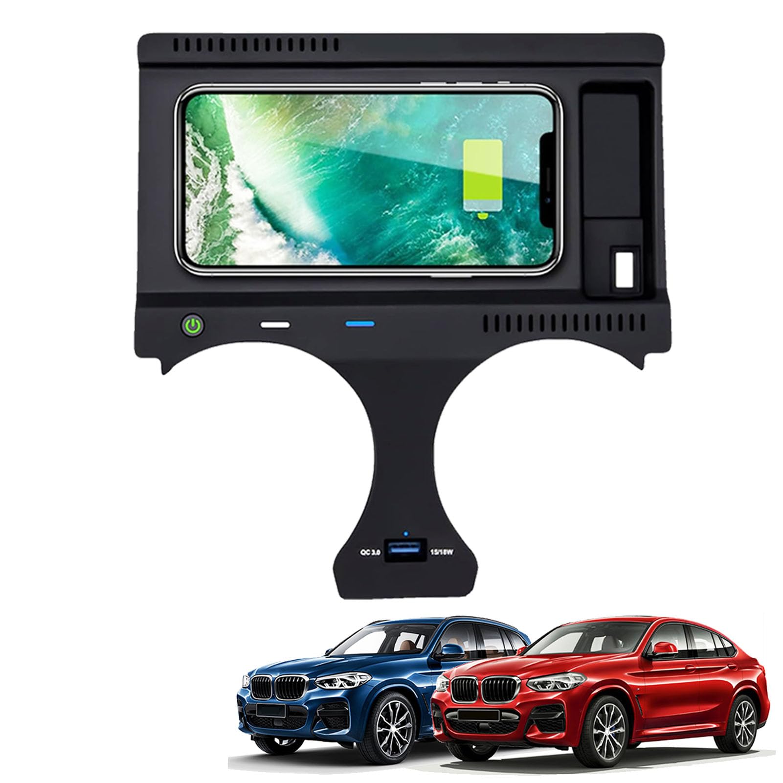Caricabatterie Wireless per Auto per BMW X3/X4/X3M/X4M 2019-2024 Tutti i Modelli, Piastra di Ricarica Rapida da 15W con Porta USB da 27W, Scatola per i-Phone Sam-Sung