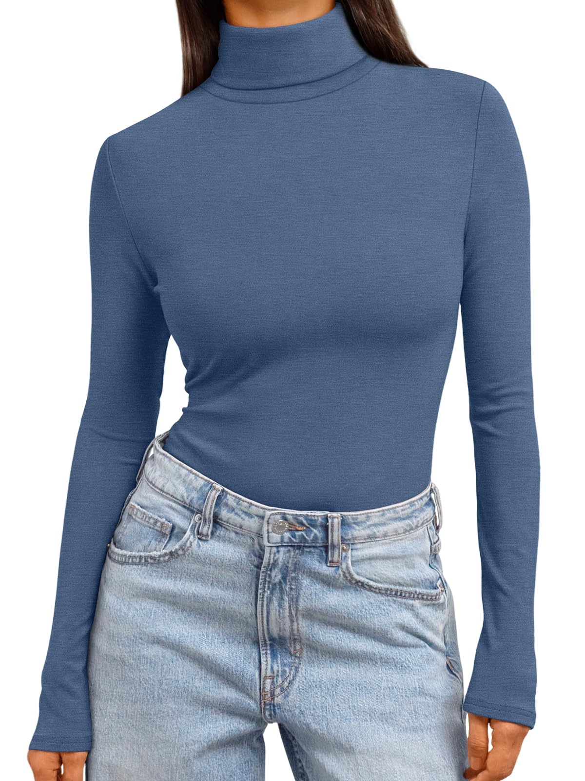 Women's Turtleneck Long Sleeve Shirts Fall Fashion Basic Layering Slim Fit Soft Thermal Underwear Tops-image-14