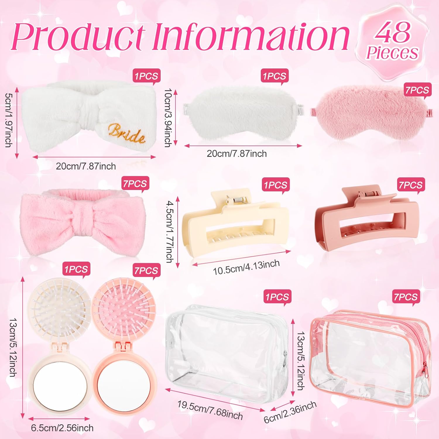 40 Pcs Spa Sleepover Party Supplies Include Sleep Eye Mask Headband Hair Clip Mirror Comb Makeup Bag for Girls Women Slumber Bachelorette Birthday Party Favors(White, Pink) - Image 2