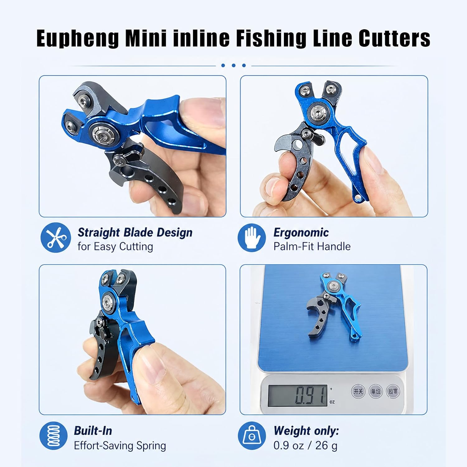 Eupheng Aluminum Mini Fishing Line Cutters with Retractor, Braided Line Cutter with Tungsten Carbide Blade, Inline Lightweight Fishing Nippers Clipper for Braided Line, Mono and Fluorocarbon