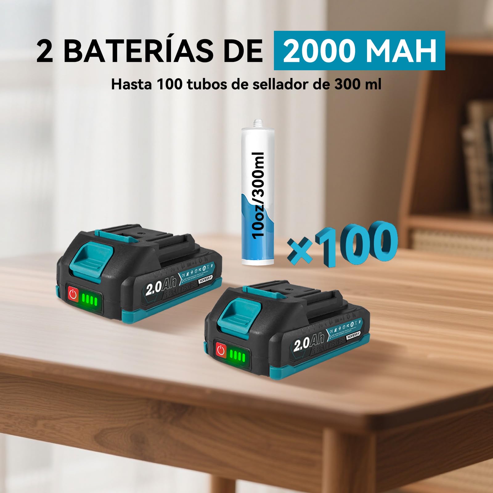 Yofidra Pistola de Cartuchos Eléctrica, Batería 2 x 2.0Ah, 4 Velocidades, Iluminación LED, Pistola para Cartuchos de Silicona, Pistola para Cartuchos de 300ml, Sello, Masillado, Sin Fugas | Iluminación LED, pistola de silicona para cartuchos de 300 ml, pa