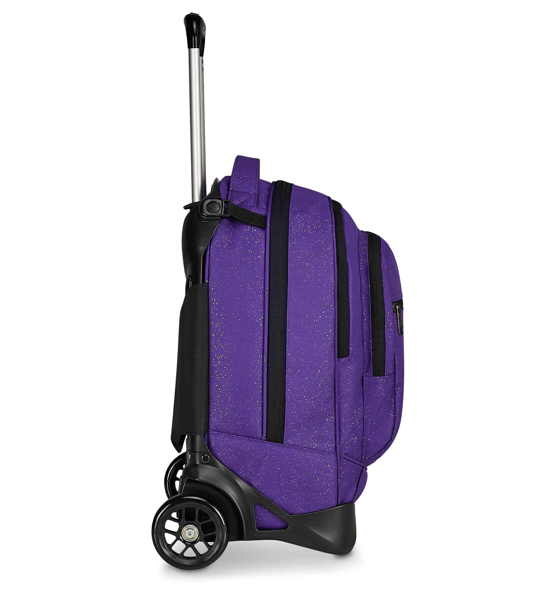 Invicta Trolley Scuola Plug Shine, Viola, 34 L, Effetto brillantini, Doppio Scomparto, Cross-over System, Tasca attrezzata, Scomparto porta pc, Tasca portaborraccia, Scuola media e superiore, Ragazza
