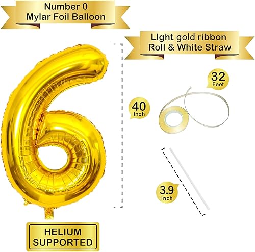 Miniatura 2 de Globos de números dorados de 40 pulgadas, globos de helio de mylar con número en papel de aluminio, globo número 6 para decoración de cumpleaños