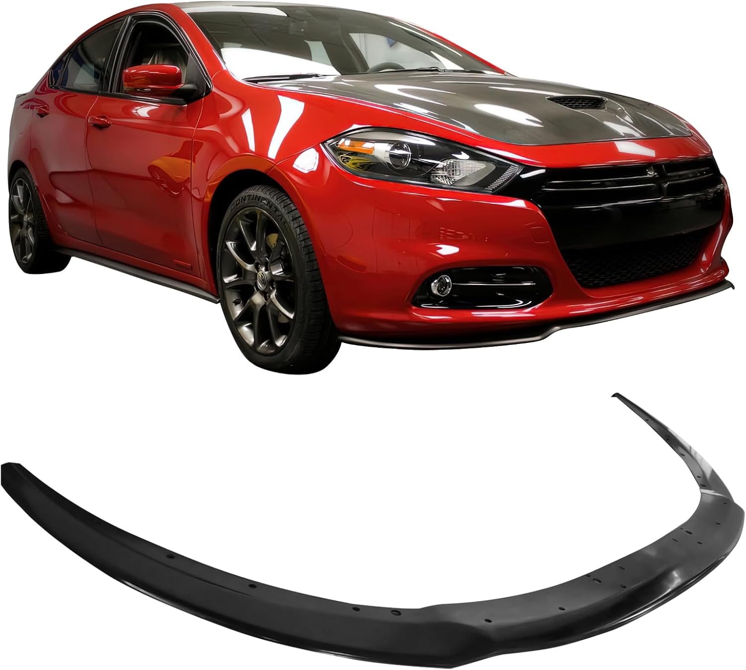 IKON MOTORSPORTS Front Bumper Lip, Compatible with 2013-2016 Dodge Dart, GTS Style Unpainted Black PU Polyurethane Air Dam Chin Spoiler Protector Splitter