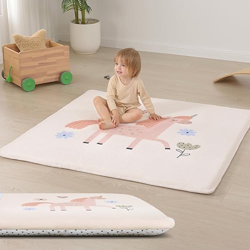 Miniatura 21 de Alfombra de Juego para Bebés para Piso, Espesor de 1.3" de Espuma Elástica, Alfombra de 1.27m×1.27m para Tiempo de Barriga, Terciopelo Coral Suave