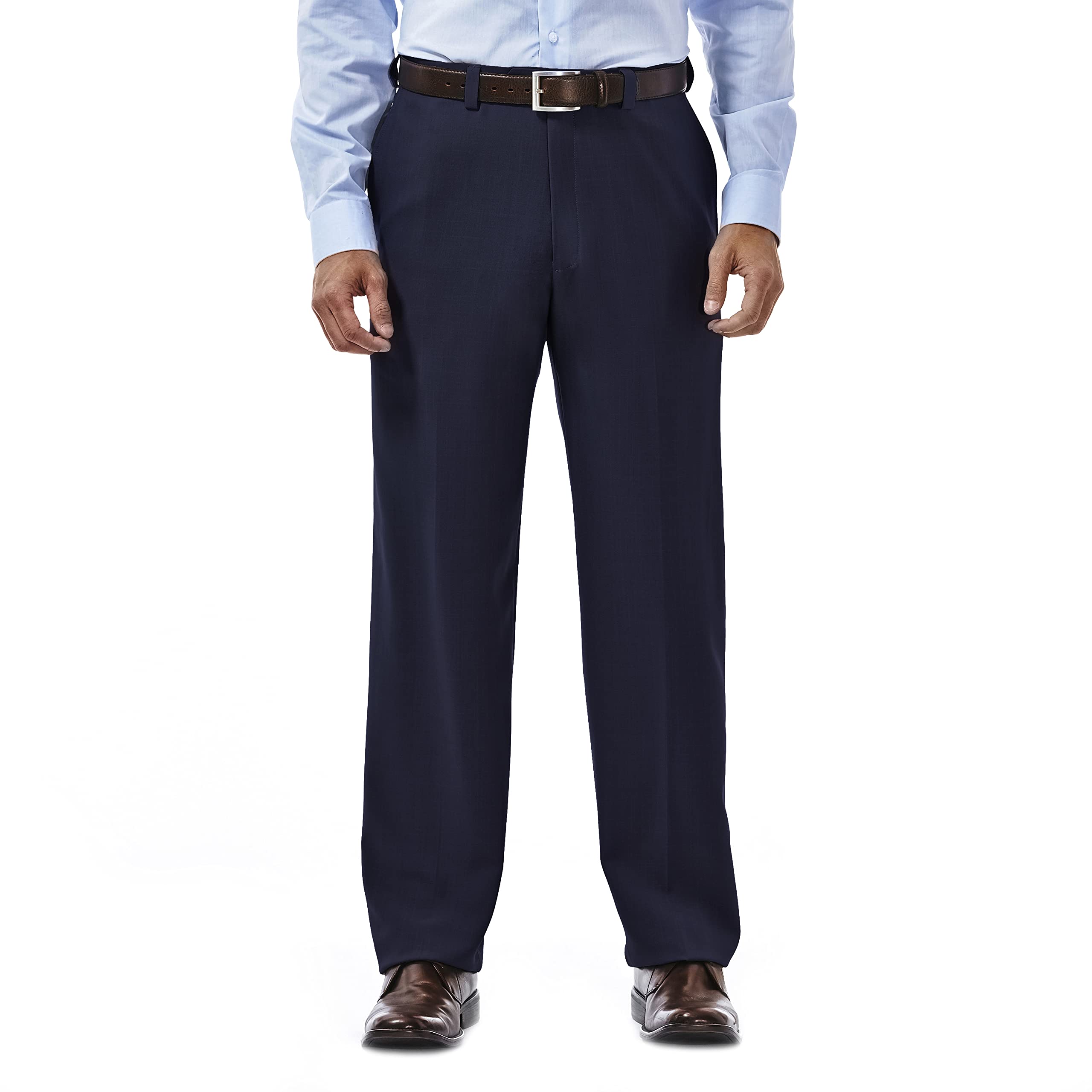 Haggar mensHD00218Eclo Stria Expandable-Waist Plain-Front Dress Pant Dress Pants - Blue - 36W x 30L