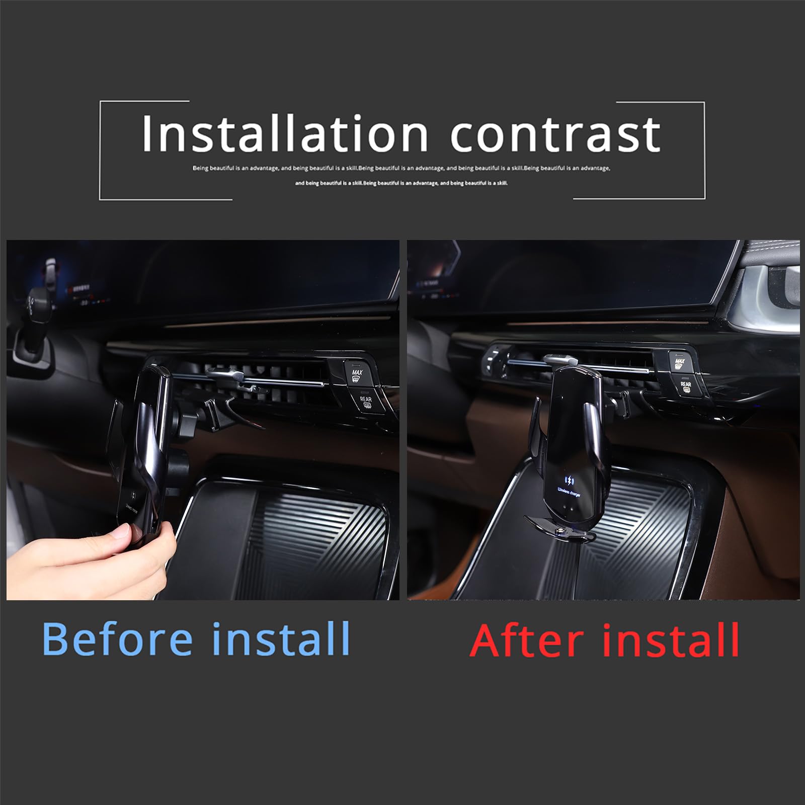 Soporte de teléfono para coche, soporte de teléfono móvil para rejilla de ventilación de coche para B-M-W X1 U11 2023-2024 (estilo D, cargador inalámbrico)