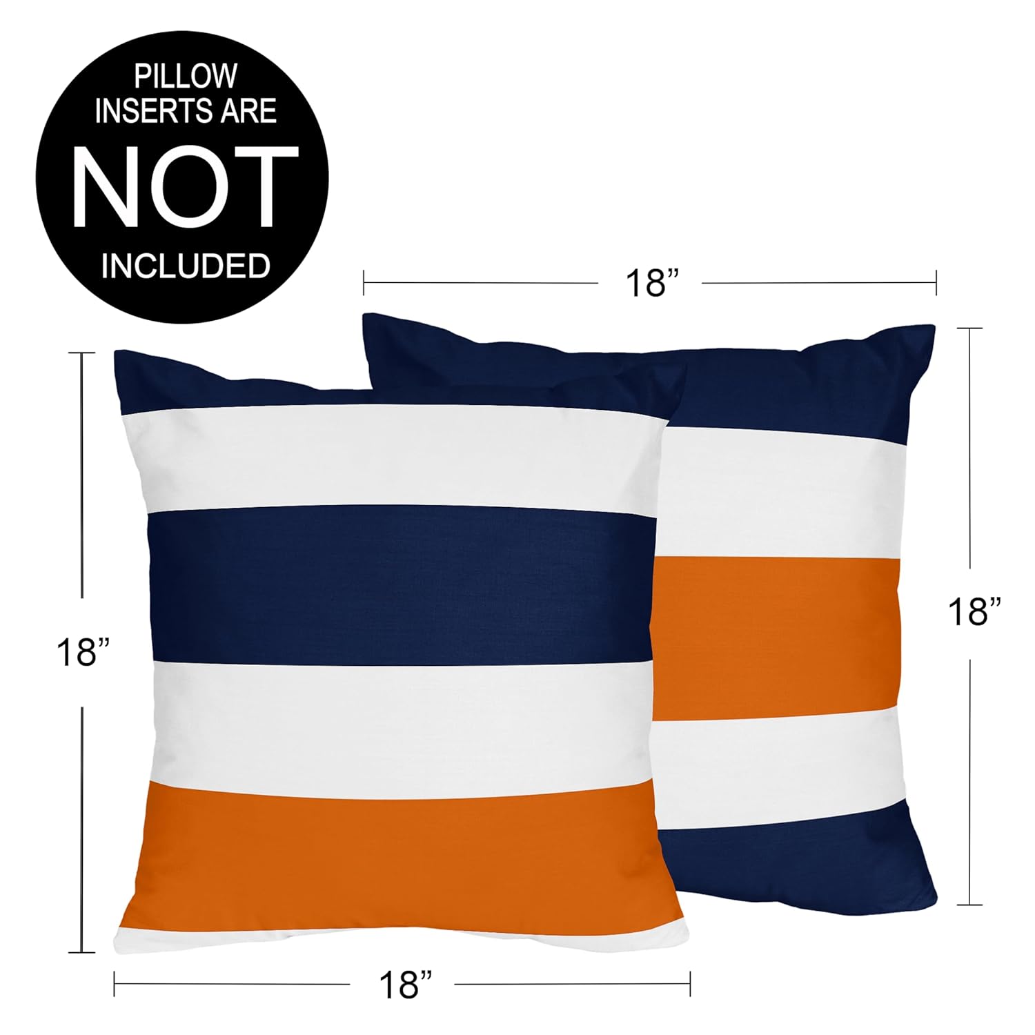 Sweet Jojo Designs Blue and Orange Stripe Boy Girl Unisex/Gender Neutral Decorative Throw Pillow Covers Couch Bed Square Home Decor Accent Set of 2 18x18 Pillows NOT Included- Navy Modern Striped Bold