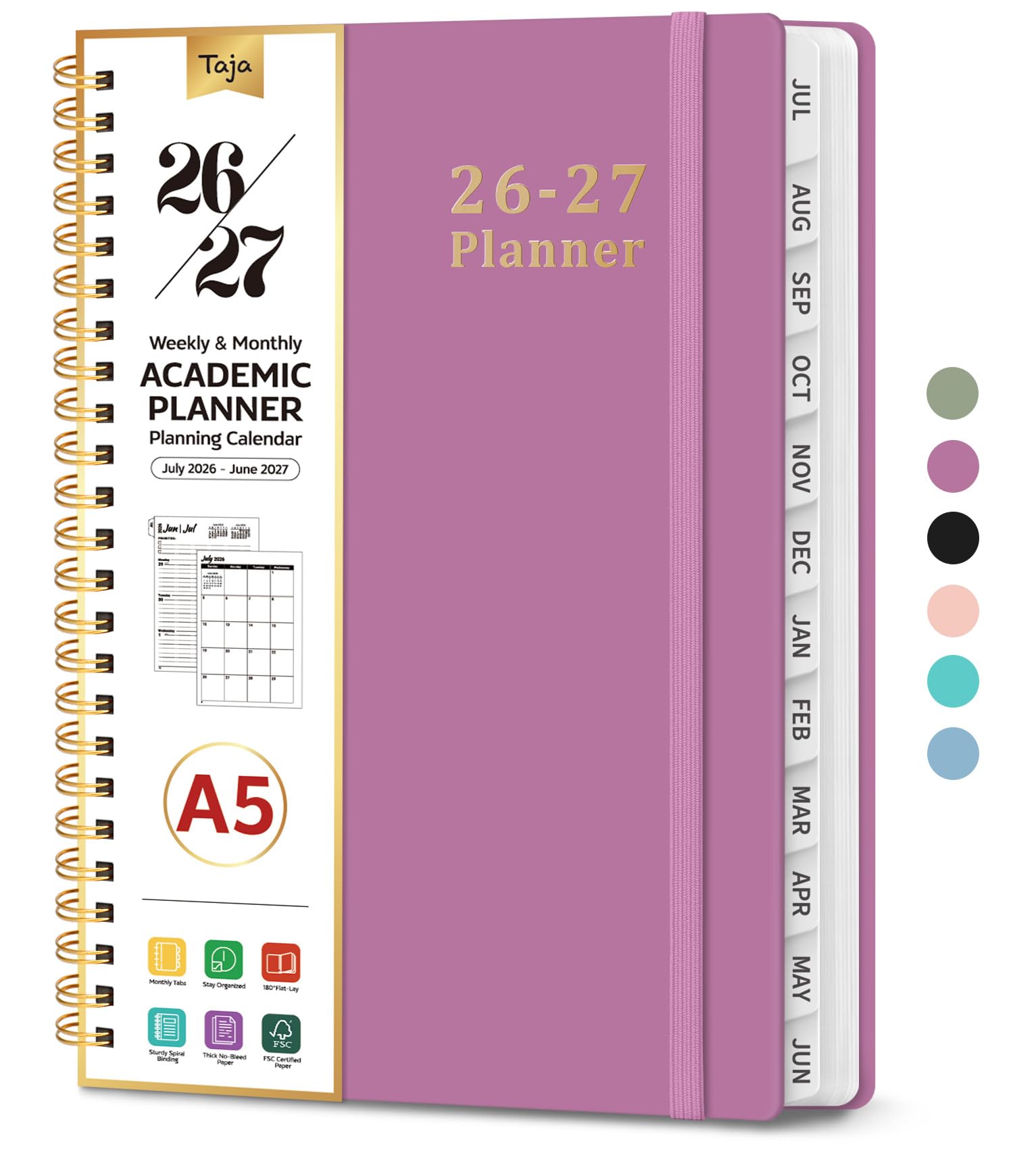 Planner 2026-2027, Weekly and Monthly Calendar Academic Planner for Women, July 2026 - June 2027, Spiral Bound School Planning Tool, Perfect for Teacher, Student, Women & Men, A5 (6.3" x 8.5"), Purple