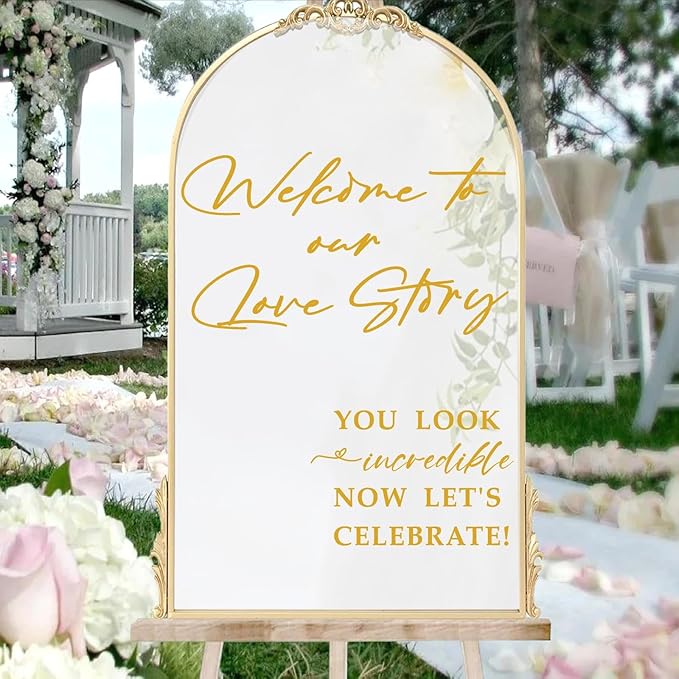 Glam Gold Wedding Welcome Sign | Mirror Sticker | Pinterest-Perfect Decor