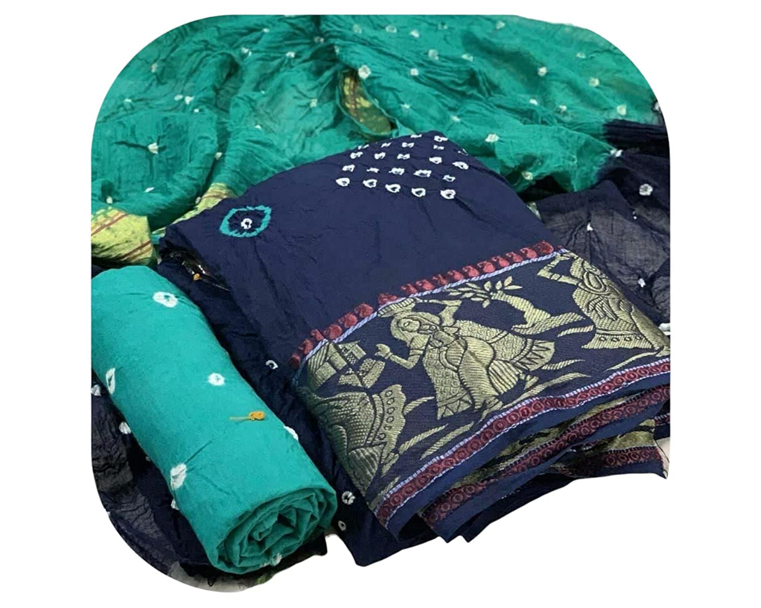 Dharmik Fashion women's jaipuri bhandhani cotton suit dress material