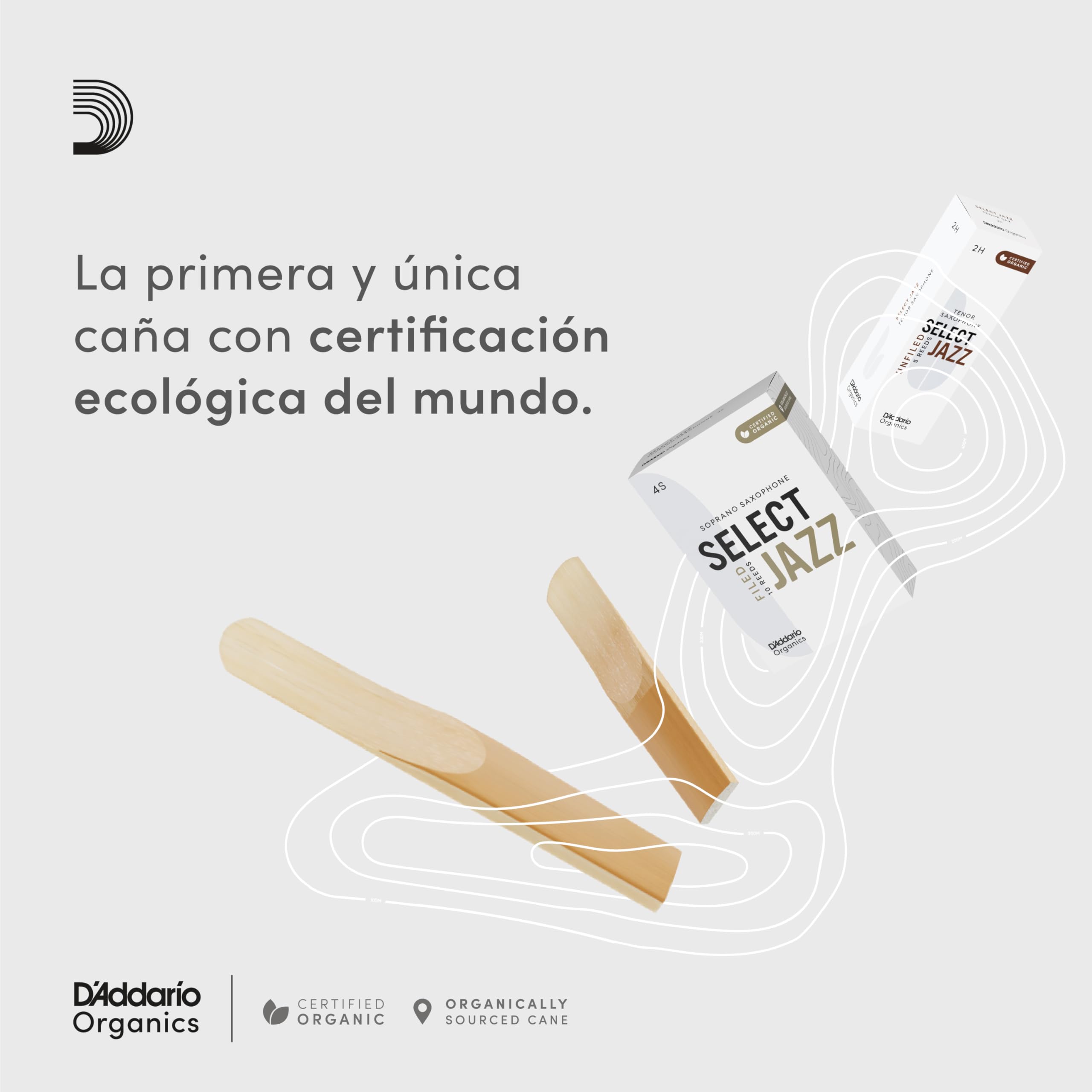 D'Addario Orgánico Select Jazz Unfiled Baritone Cañas para Saxofón - Cañas de Saxo - La Primera y única Caña Ecológica - 4 Duro, 5 Paquete