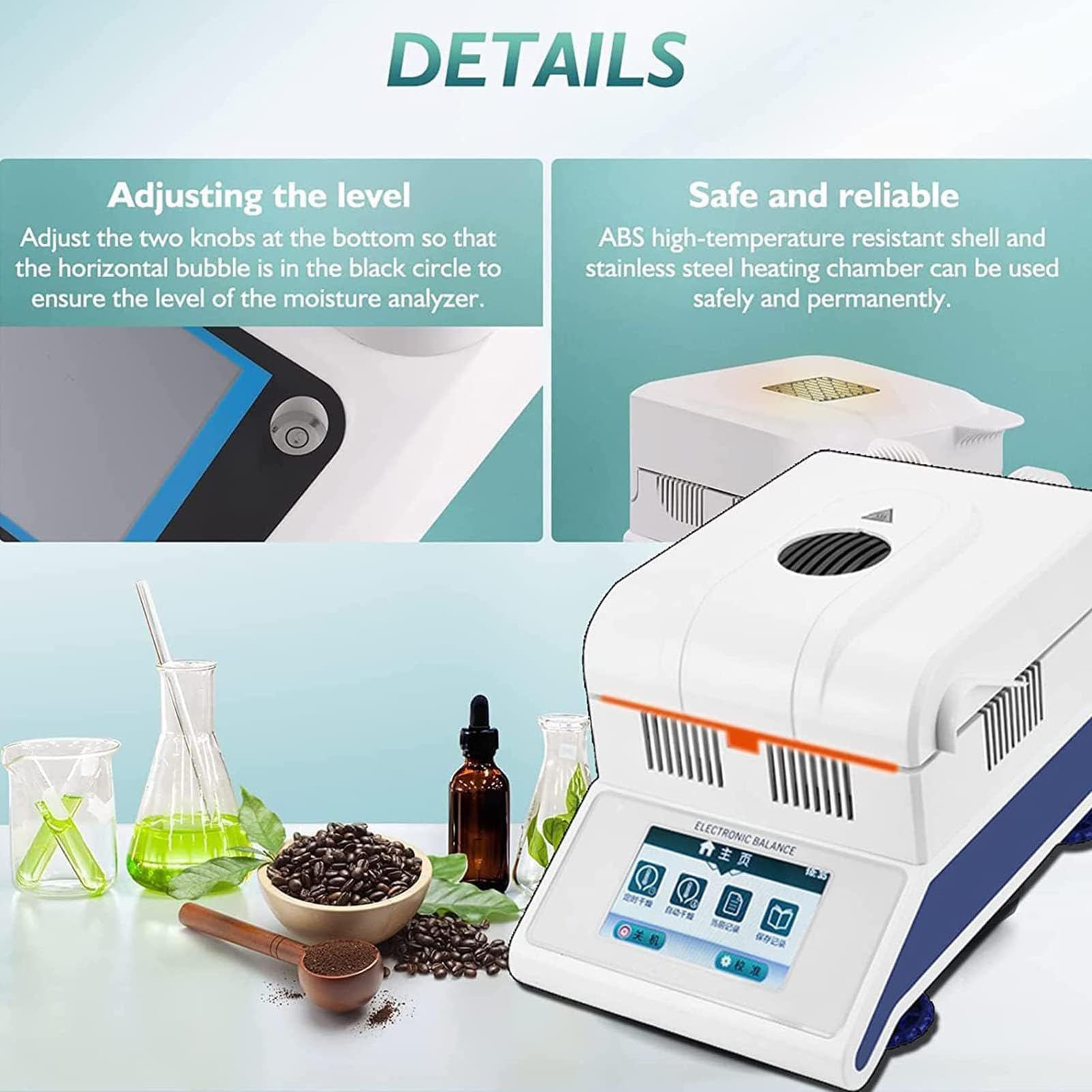 Medidor Electrónico de Humedad, Analizador Digital Humedad con Calefacción Halógena, Analizador de Humedad Halógeno para Pruebas de Humedad en Polvo, Hierbas, Té