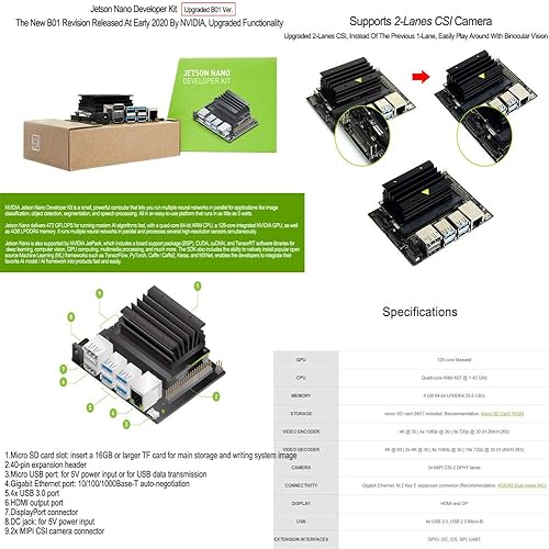 Miniatura 3 de Jetson Nano Developer Kit (B01) Pequeña computadora potente para placa de desarrollo de IA + pantalla LCD IPS táctil HDMI de 7 pulgadas, micro