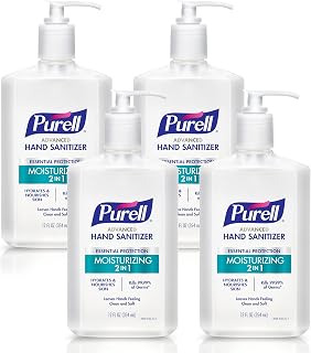 PURELL 2-in-1 Moisturizing Advanced Hand Sanitizer Gel, 12oz Pump Bottles Pack of 4 - Kills 99.99% Germs & Hydrates Skin
