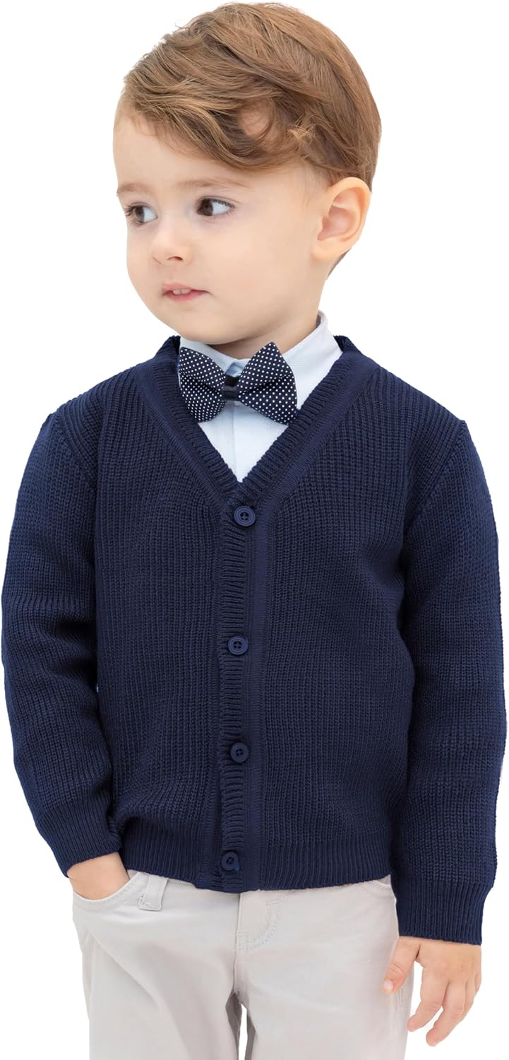 Lilax Baby Boys Basic Long Sleeve V-Neck Classic Knit Cardigan Sweater
