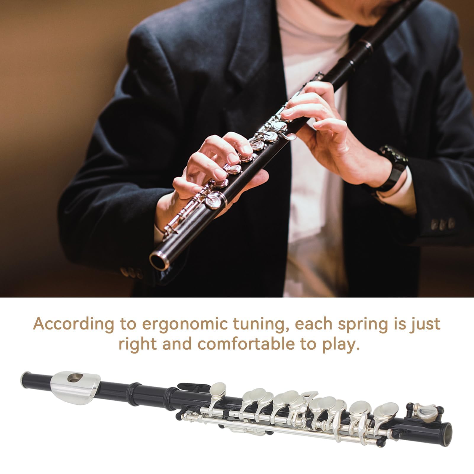 C Flute Piccoloflöte Edelstahl Schülerflöte Piccoloflöte Kupfer Instrument C Querflöte Piccolo Vernickelt Querflöte Flöte Set mit PU Lederbox Reinigungstuch Stab für Anfänger Übungen Geschenk