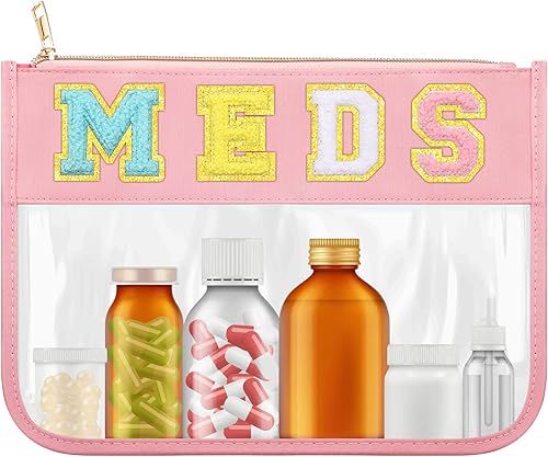 Kigeli Bolsa de maquillaje de chenilla, bolsa de maquillaje con cremallera transparente, bolsa de primeros auxilios portátil para medicina, bolsa