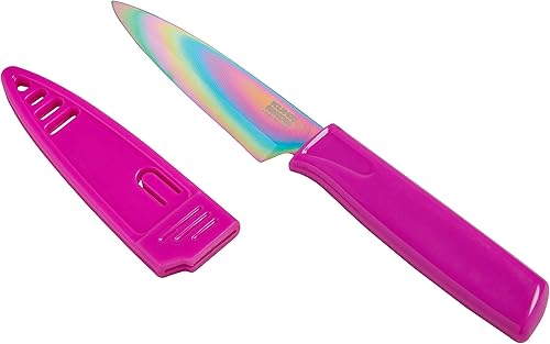 Miniatura 7 de Kuhn Rikon Colori - Cuchillo de pelar recto antiadherente con funda de seguridad, hoja de 4 pulgadas, color blanco