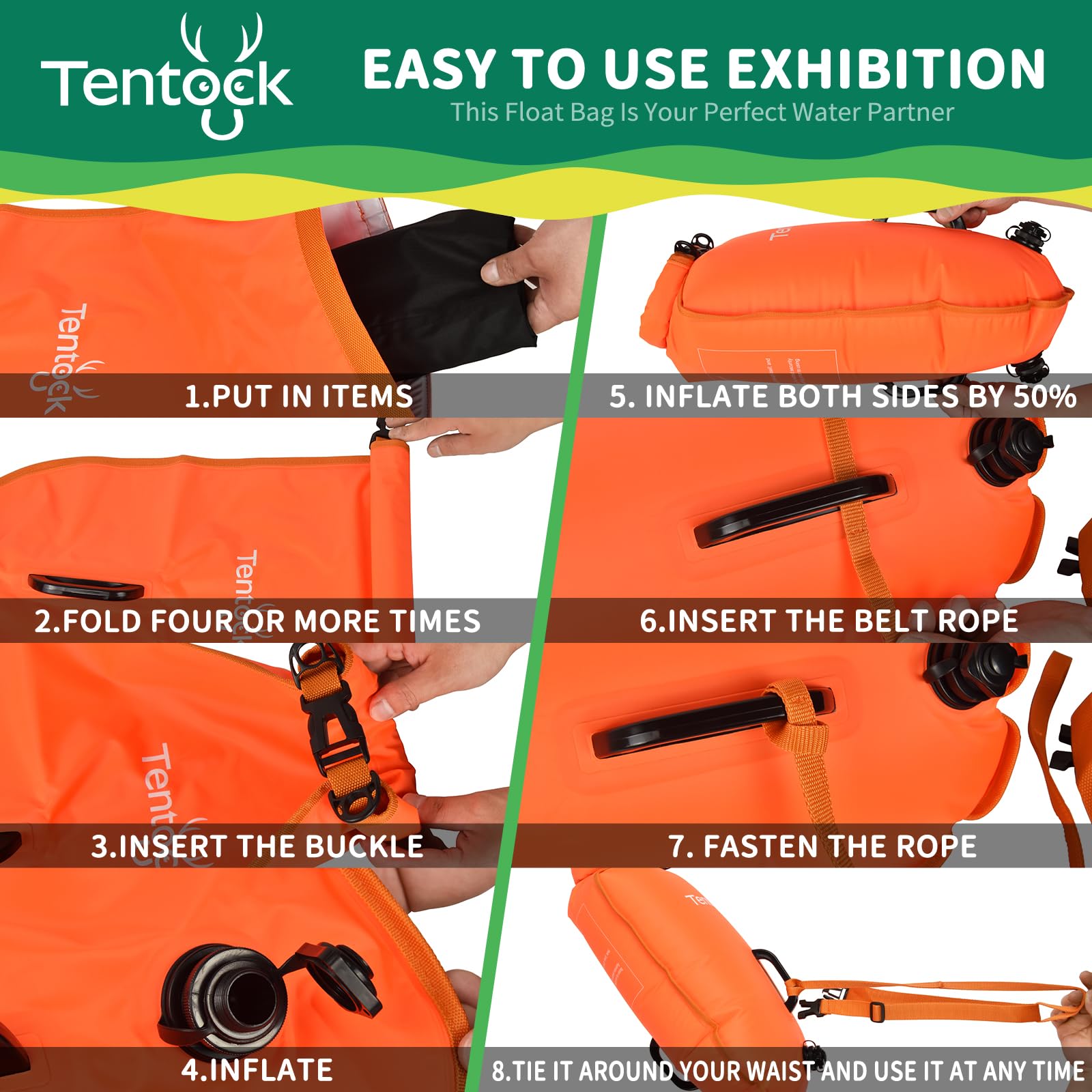 Tentock Boa da nuoto impermeabile da 28 l, borsa gonfiabile per sport acquatici, nuotatori aperti, triatleti, kayak e snorkeling