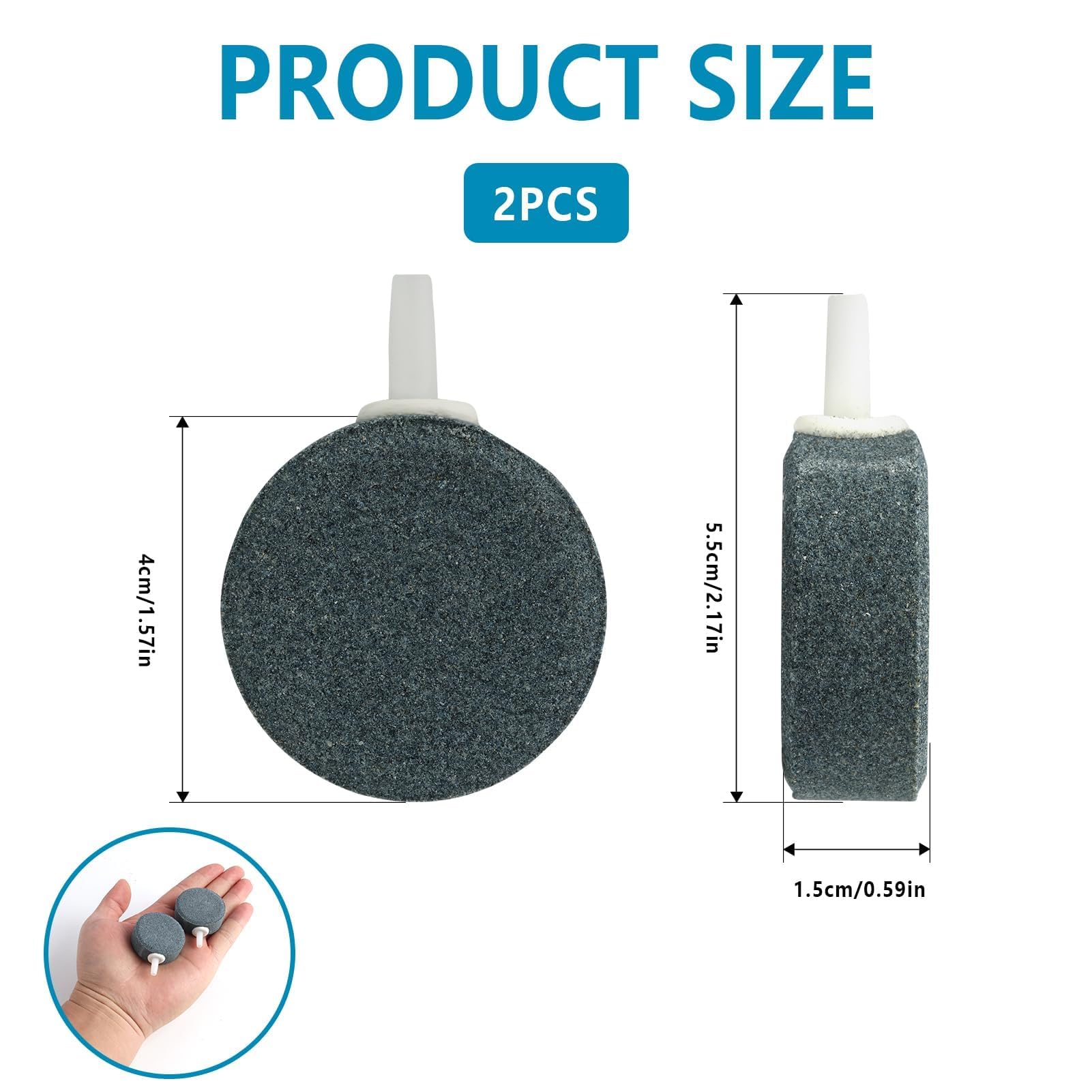 Luftstein für Aquarium, 4 cm Ausströmersteine, Sauerstoff Diffusor Blasen, Hochwertiger Aquarium Luftausströmer für Luftpumpen, Aquarien, Eimer, kleine Teiche, 2 Stück Set sprudelstein