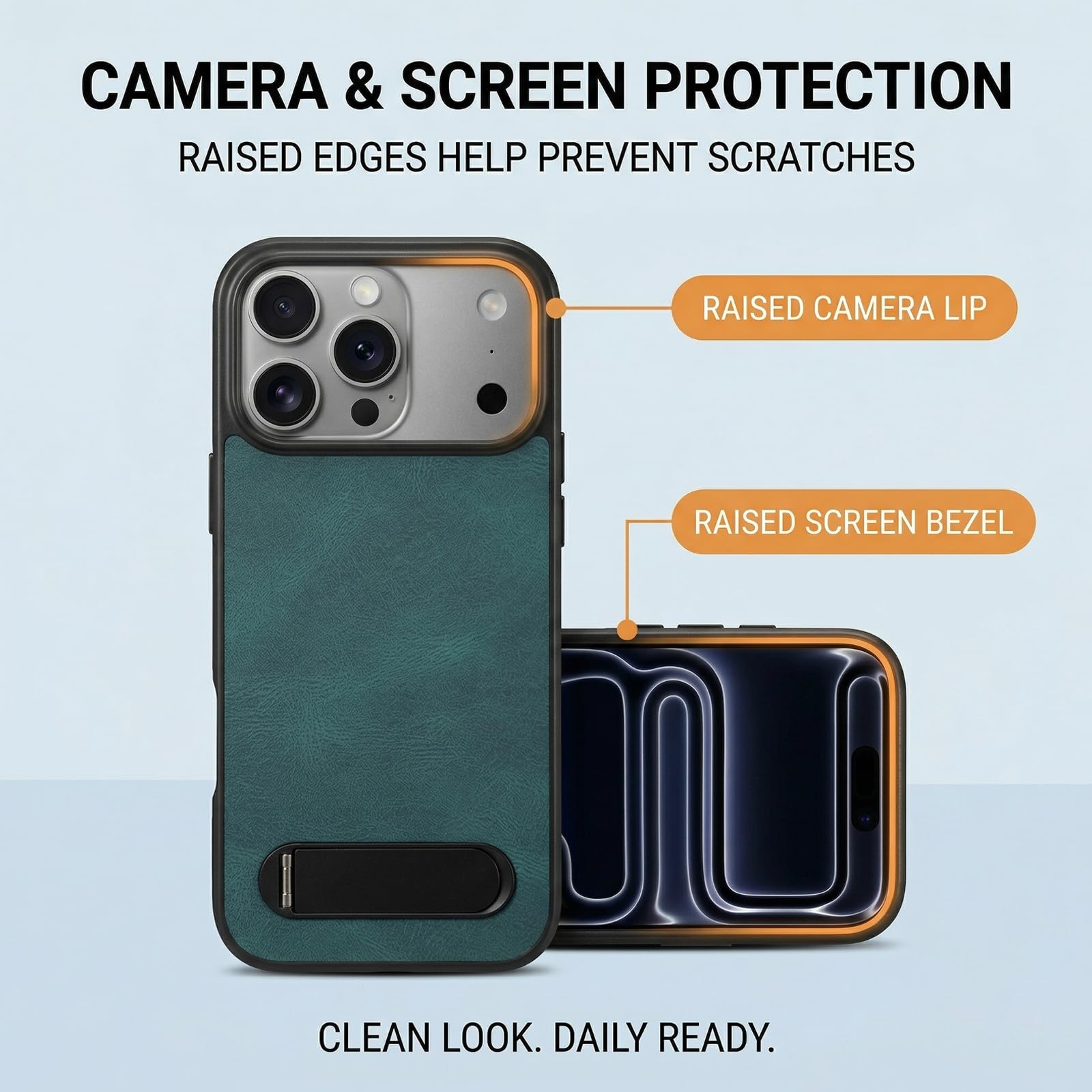 Funda de Cuero PU Vintage para iPhone 17 Pro, Carcasa con Soporte Plegable y Anillo Magnético Integrado, Diseño Delgado Anti-Choque, Agarre Cómodo, Negro