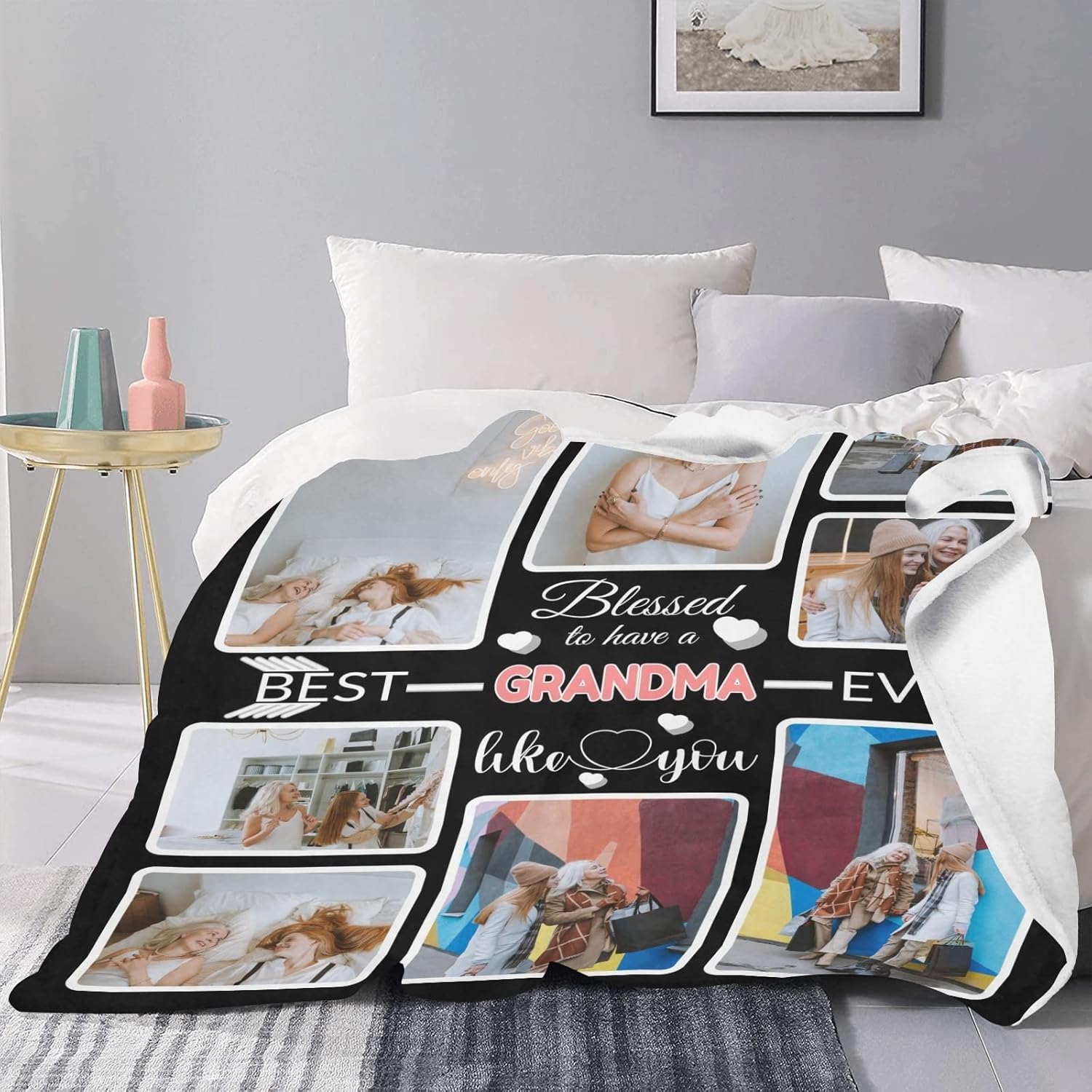 Custom Blanket Gifts for Grandma, Customized Blankets with Photos, Make a Personalized Bed Throws to My Grandma, Custom Souvenir Throw Blanket for Best Grandma Ever, 8 Collages Made in USA - Image 6