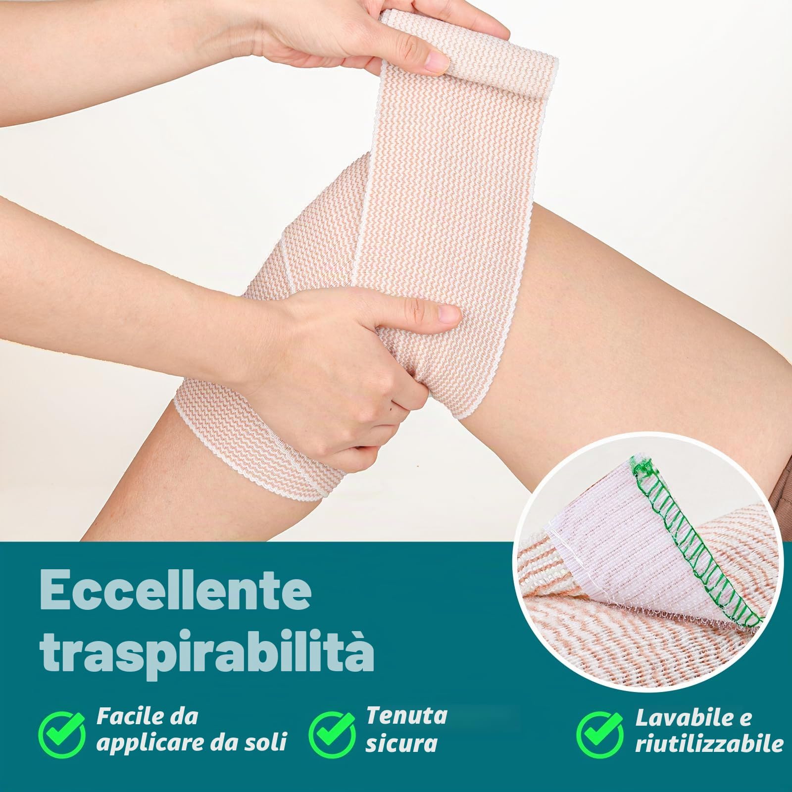 AZEN Confezione 6 bende elastiche alta qualità, 10 cm, bendaggio compressivo per gambe, fasce linfedema caviglie ginocchia pancia corpo
