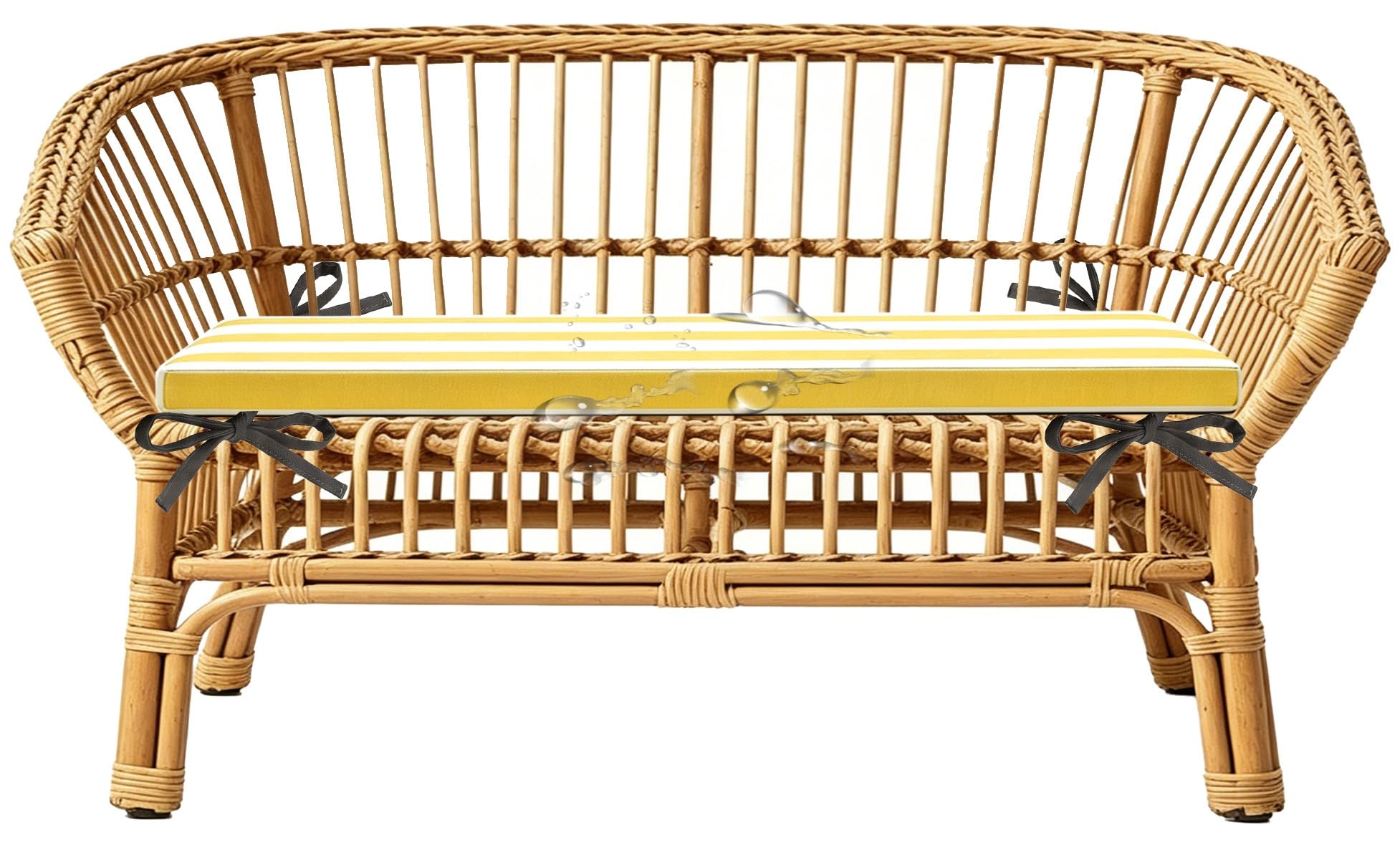 YNJJKA Replacement Cushions for Rattan Wicker Outdoor Ottoman Sectional, Outdoor Sofa Cushions Waterproof 80% Bench Cushion Indoor Striped 5cm/1.9" Thick with Ties(Yellow White,120x50 cm 47x20 in)