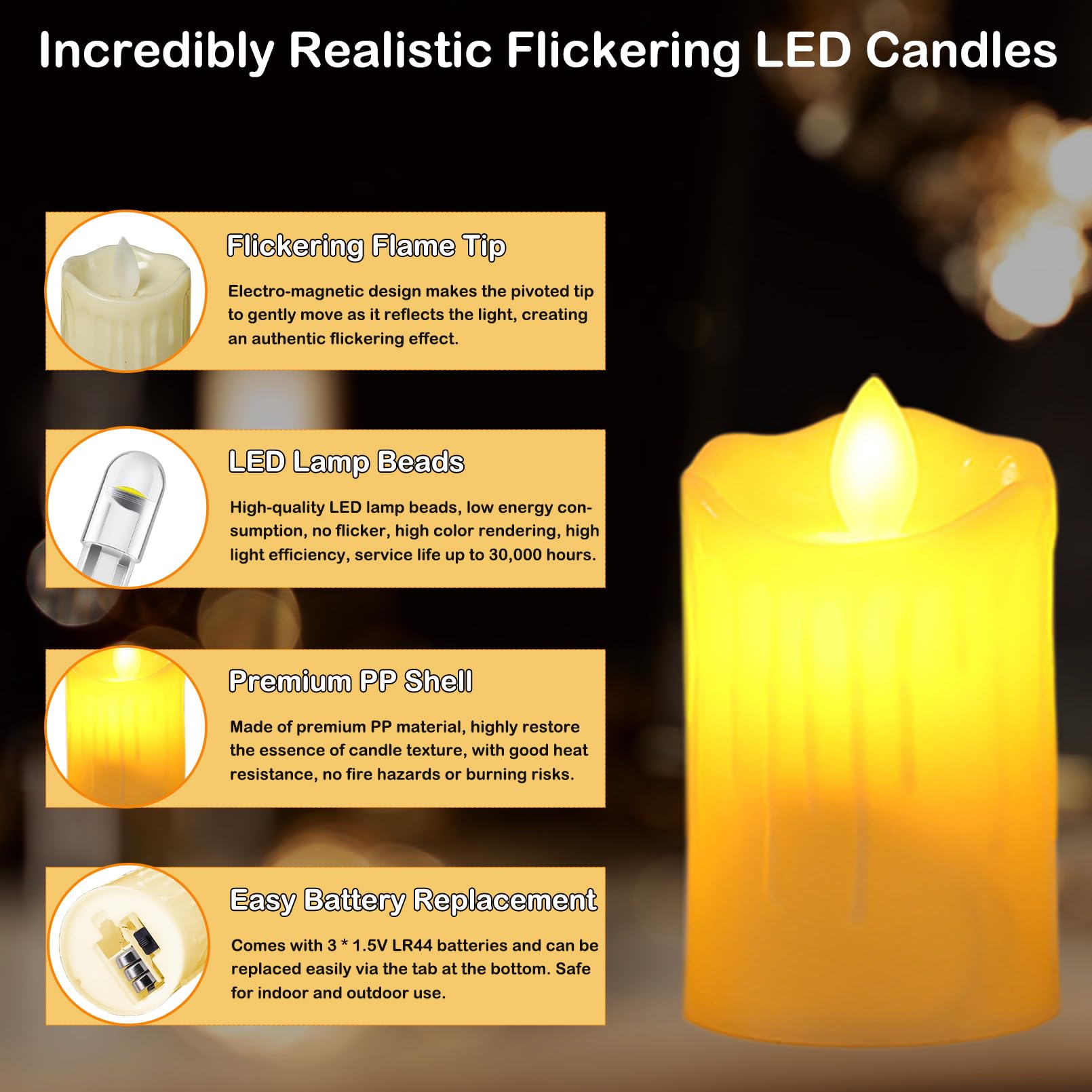 Luminara Candela A Goccia Di Cera Nera, Senza Fiamma, A LED - Foto 7