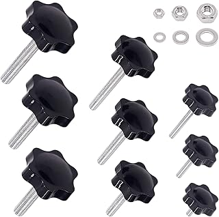 Swpeet 135Pcs M4 M6 M8 Hex Shaped Male Thread Metal Clamping Hand Star Knobs with 304 Stainless Steel Hex Nuts and Flat Washer Assortment Kit, Clamping Screw Plastic Screw-On Handle Clamping Knob