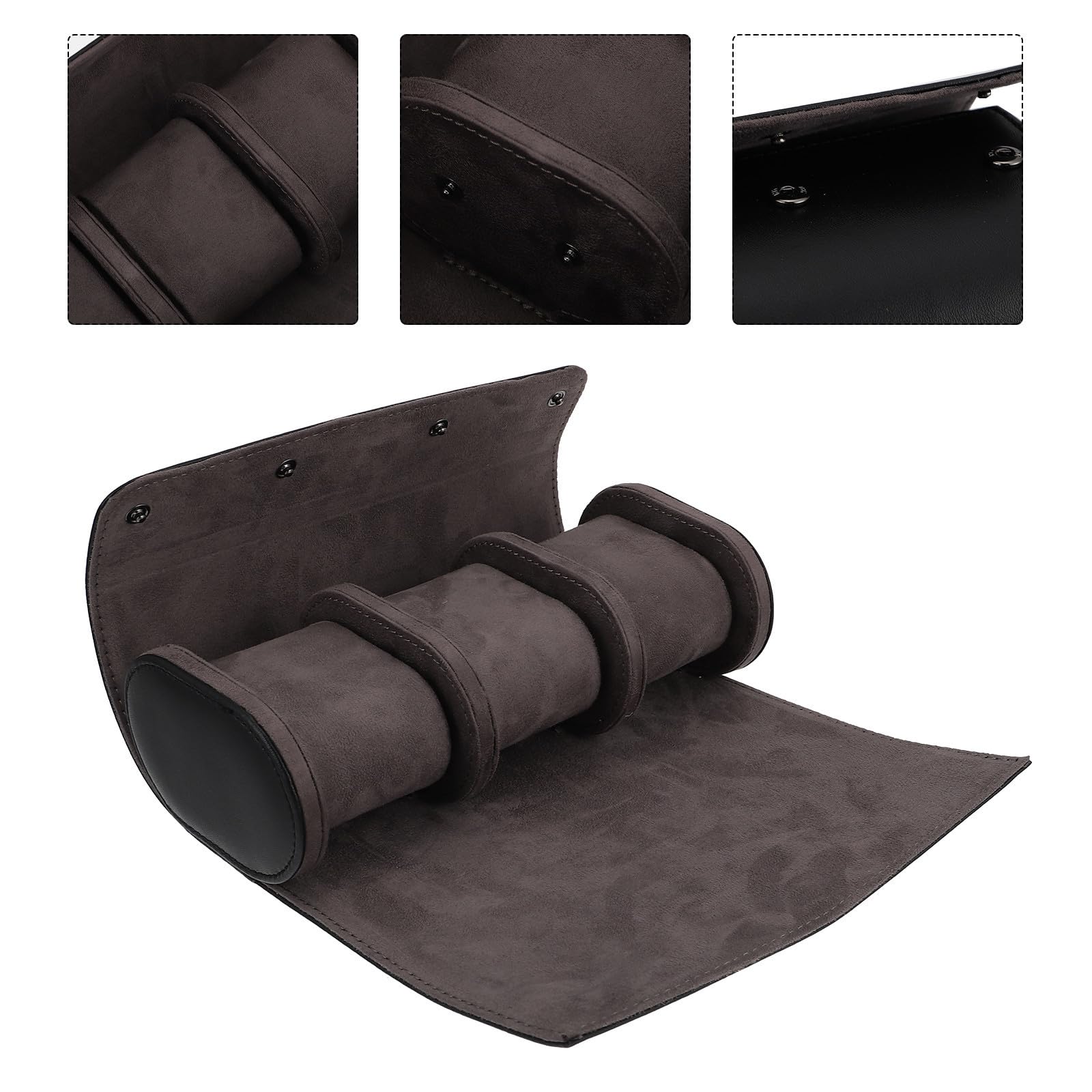 VANZACK Uhrenetui mit 3 Fächern aus Pu und Flanell Schwarz | Kompakt für Reise und Zuhause, Elegante Form, Stabile Ausführung, für Damen und Herren