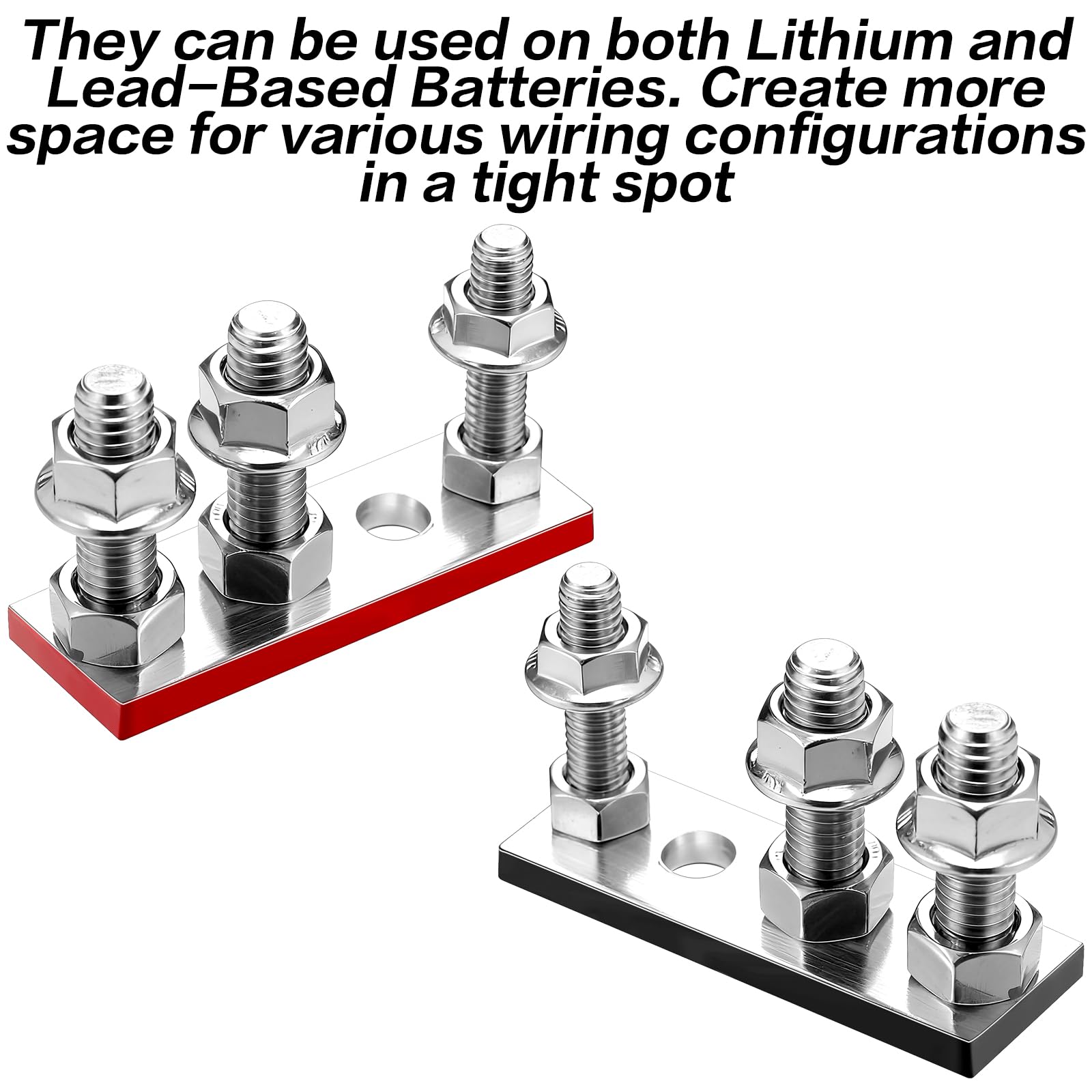 2 adaptadores de terminal de batería para baterías de litio y plomo-ácido, extremos de terminal marinos eléctricos chapados en zinc para postes de batería de 3/8 pulgadas y 5/16 pulgadas