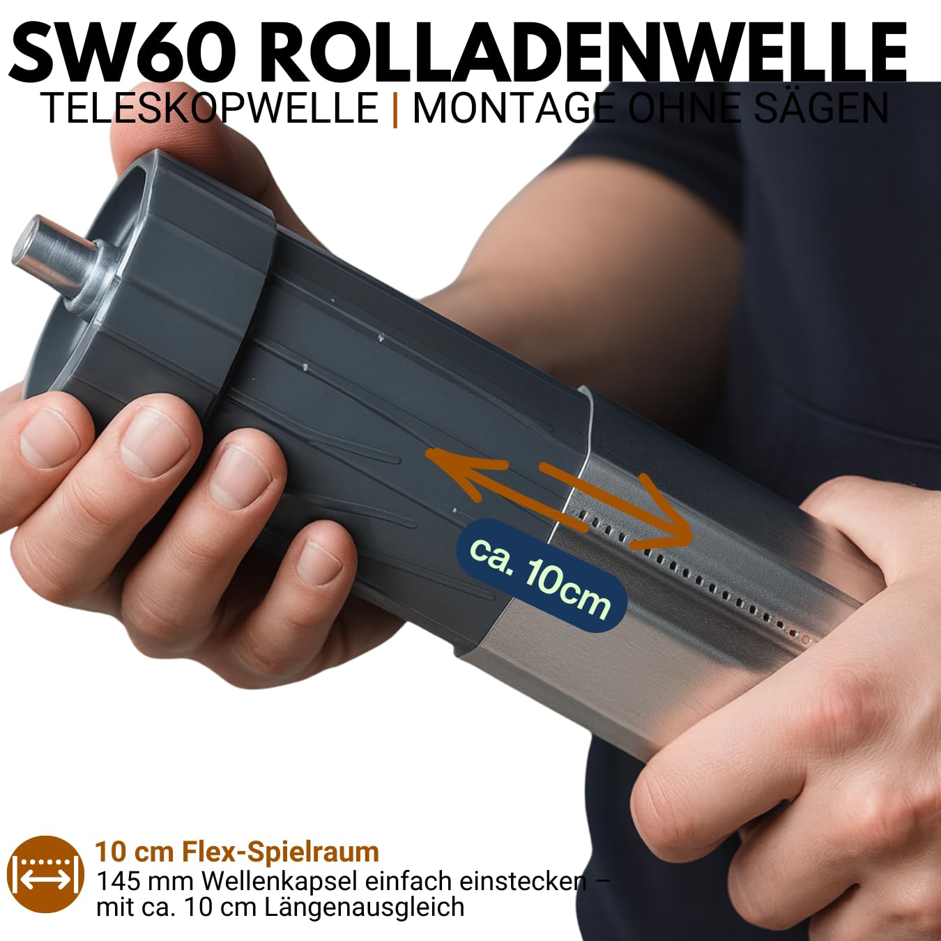 markiso I Rolladenwelle SW 60 Rollladenwelle Stahlwelle mit Teleskopwelle Welle für Rolladen - inkl. Wellenkapsel & Lager Komplett SET 250-280 cm frei einstellbar KEIN ZUSCHNEIDEN NOTWENDIG