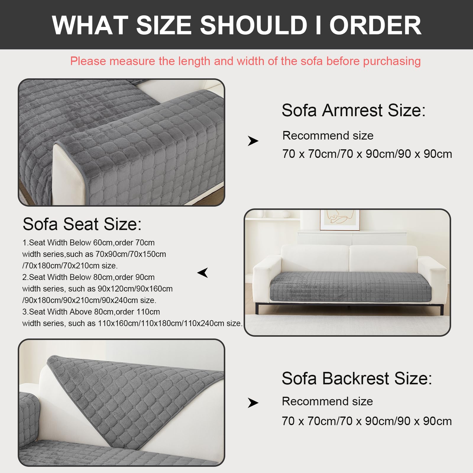 SHANNA Flanell Sofabezug 1 2 3 4 Sitzer Sofabezüge Couch Überzug L Form Ecksofa Sofa Couch Überwurfdecke, Sofahusse Sofaüberwürfe rutschfest Sofa Abdeckung (Dary Gray, 90 * 210cm Stückweise Verkauft) - 5