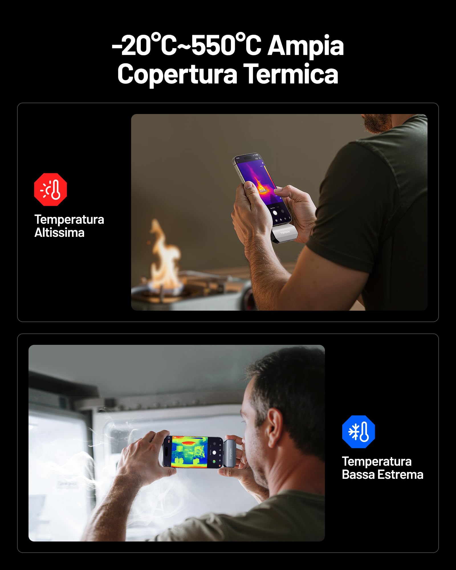 TOPDON Termocamera Professionale TC002C Duo per iPhone/Android, 512x384 Risoluzione TISR, Telecamera Termica da -20℃ a 550℃, Precisione 0.1℃, Frequenza di Aggiornamento 25Hz,40mK