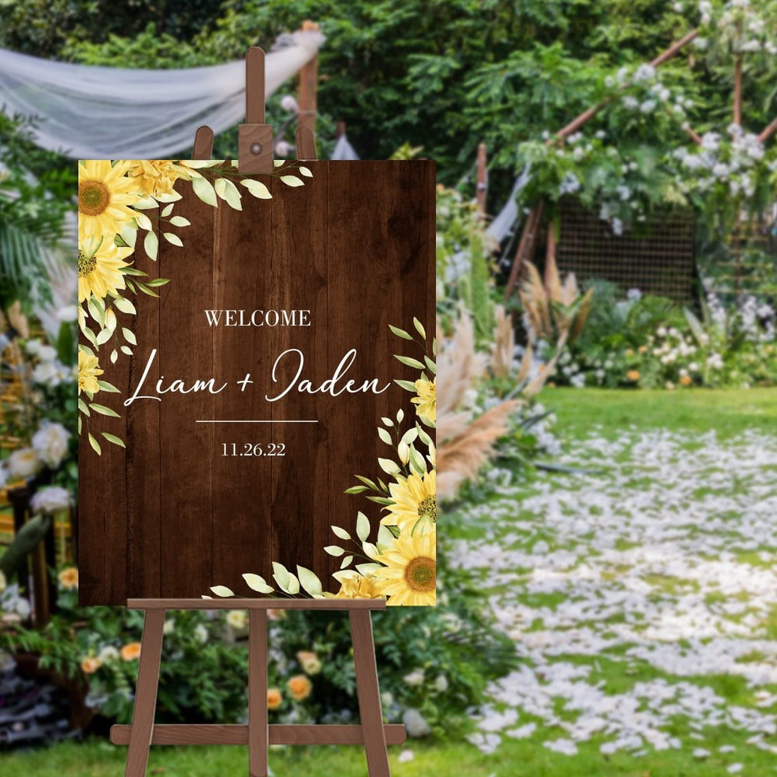 Słoneczniki rustykalny znak powitalny ślub dostosuj znak powitalny szablon wykonany na zamówienie dowolna data ceremonia ślubna znak tablica znaki imprezowe 45 cm x 61 cm