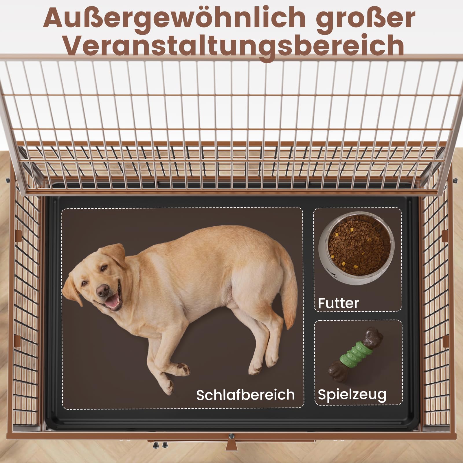 Gardner Pet Hundekäfig faltbar, 82 x 52 x 56 cm, Braun | 3 Türen, Transportkäfig für kleine Hunde mit Höhenangst, Feststellbare Räder, Herausnehmbare Bodenschale