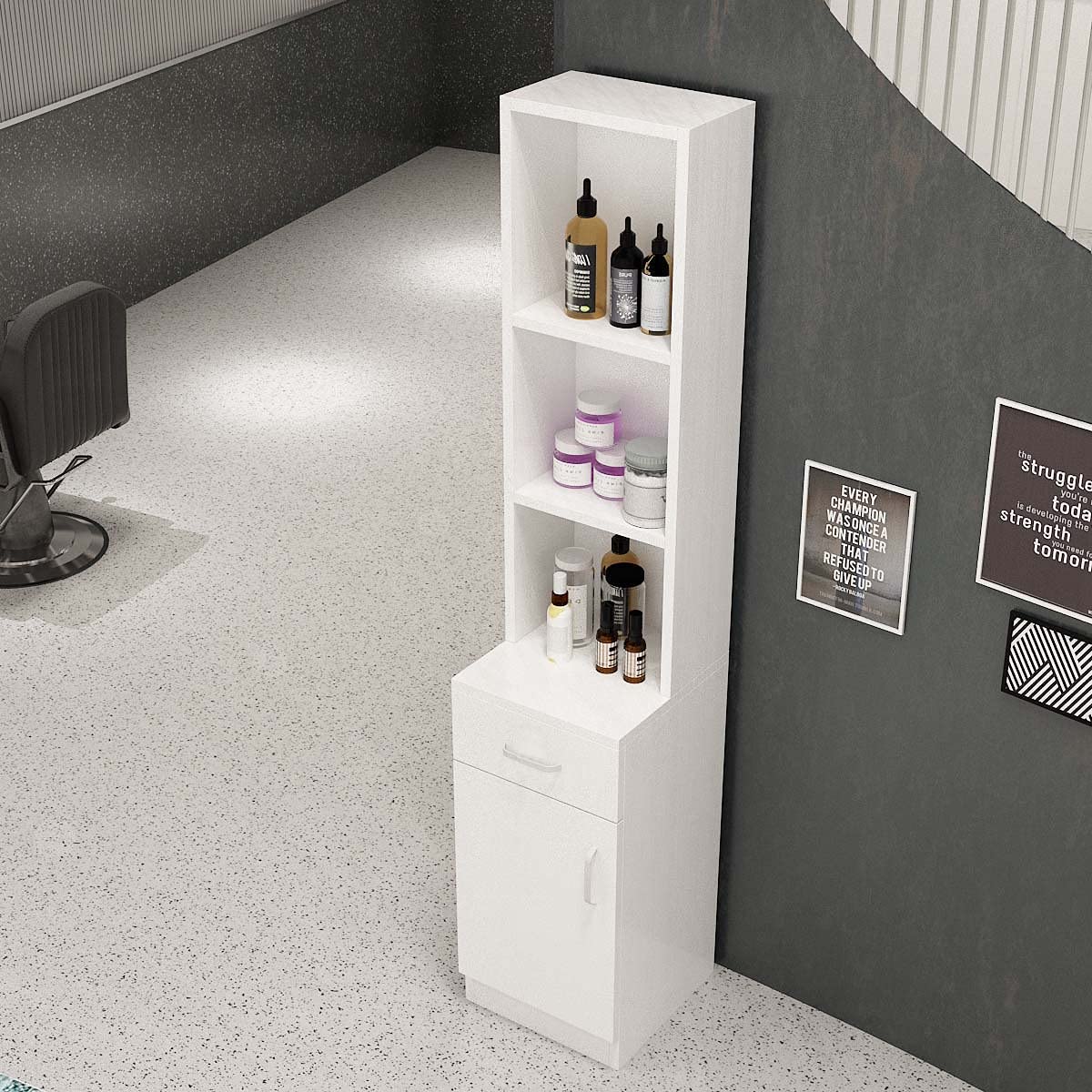 Paddie Wall Mount Barber Station Hair Stylist Salon Equipment Set Beauty Spa Furniture with Shelves/Drawers/Storage Cabinet (White) : Beauty & Personal Care