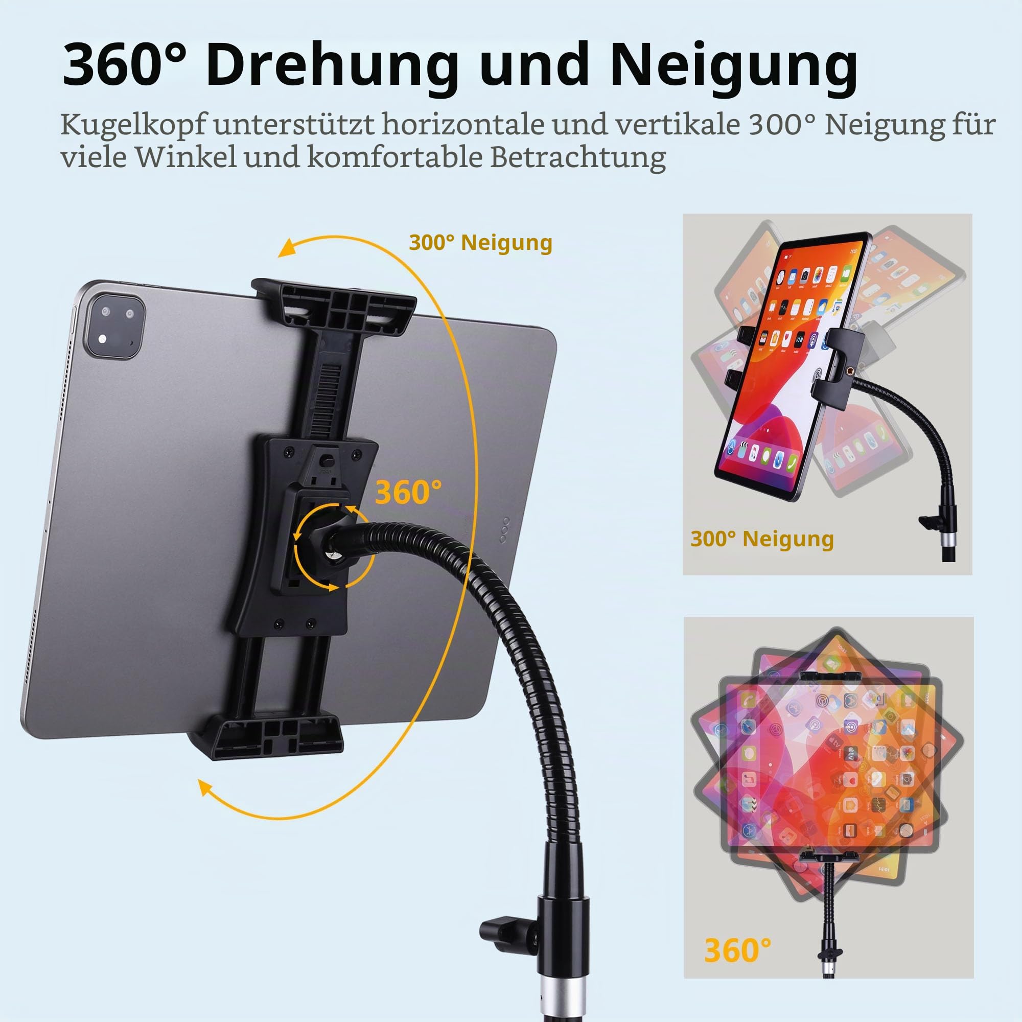 Ipad und Telefon Stativ 73" Schwanenhals Tablet Bodenständer Halterung mit Fernbedienung für 3,5 bis 15in Tablets iPhones, iPad Pro Air Mini 12,9 11 10,5, Galaxy Tab S9 Ultra 14,6", Surface