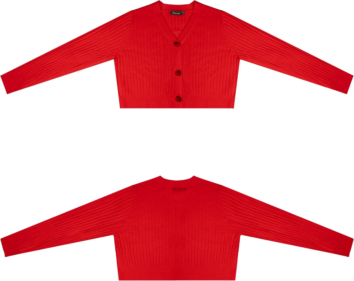 Women's Long Sleeve Cropped Cardigan Sweaters V Neck Solid Button Down Knit Bolero Shrugs - Image 4