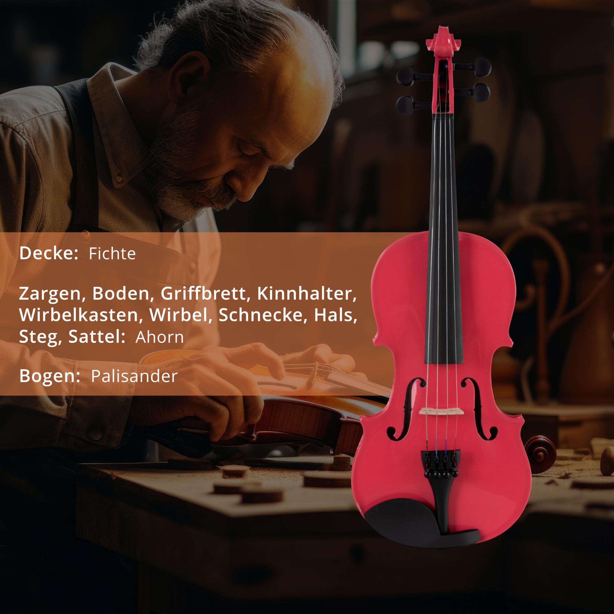 Classic Cantabile VP-100PK Set De Violín 1/2 Rosa, Tamaño: 1/2, Tapa: Abeto