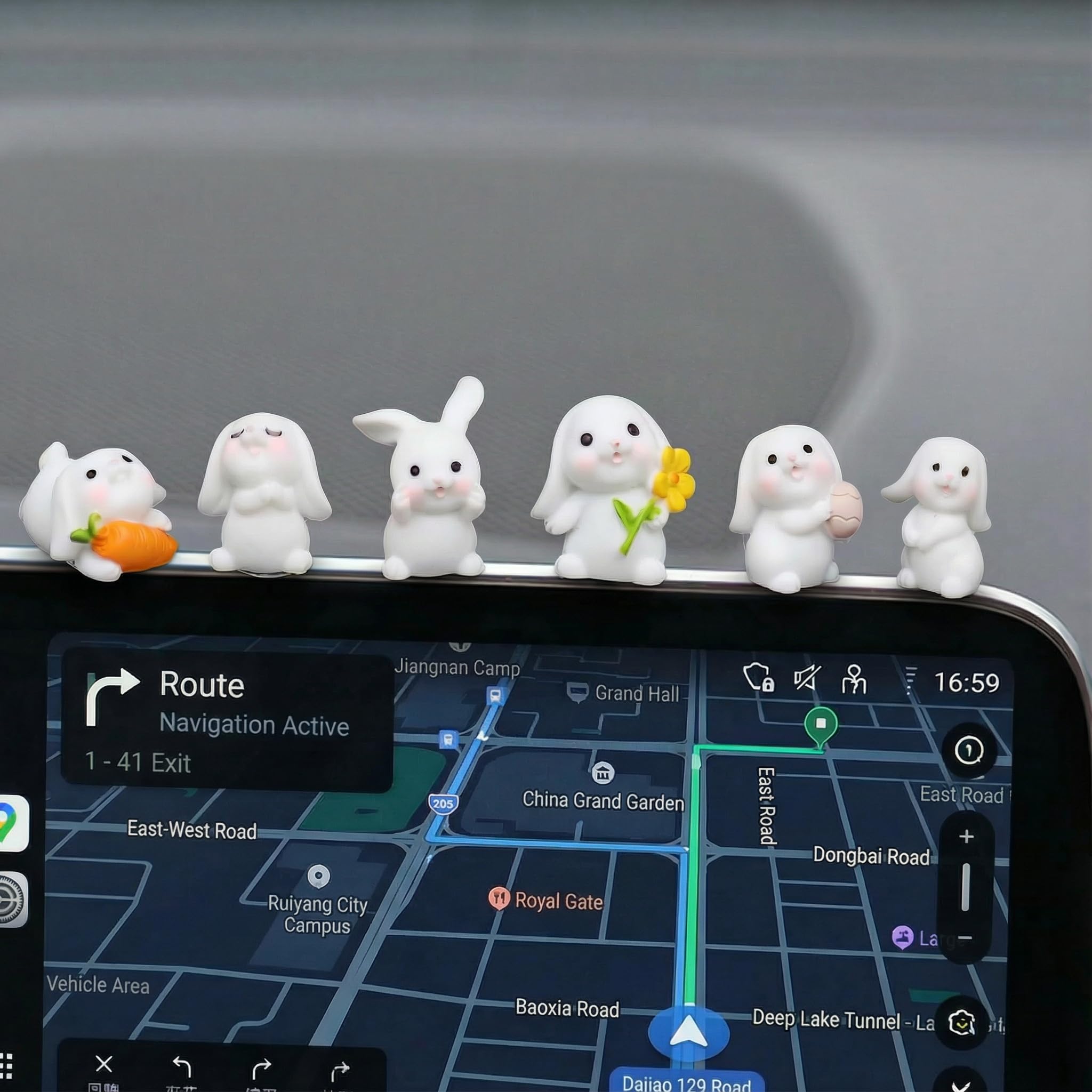 6 Pcs Mini Rabbit Car Decor Set, Cute Car Dashboard Accessories, Funny Car Dash Decorations Mini Rabbit Car Decor Figurine for Desk, Office, Car Interior Decoration (Rabbit)