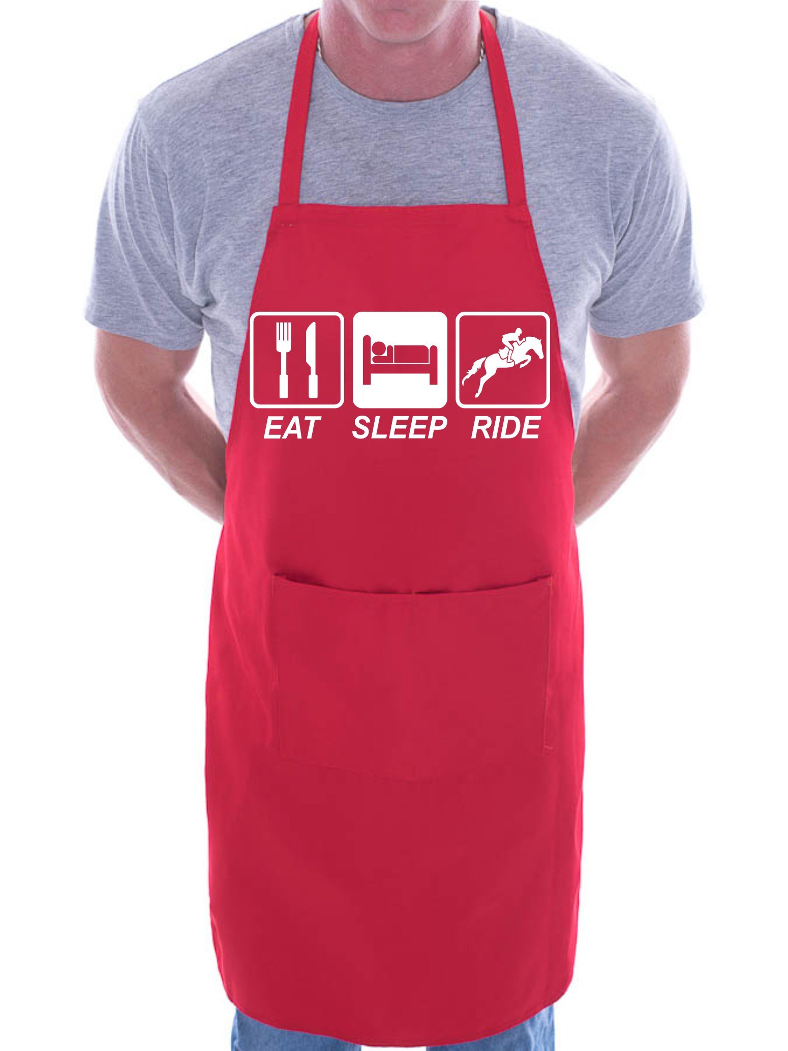 Print4U Eat Sleep Ride Horse Riding BBQ Cooking Funny Novelty Apron Red