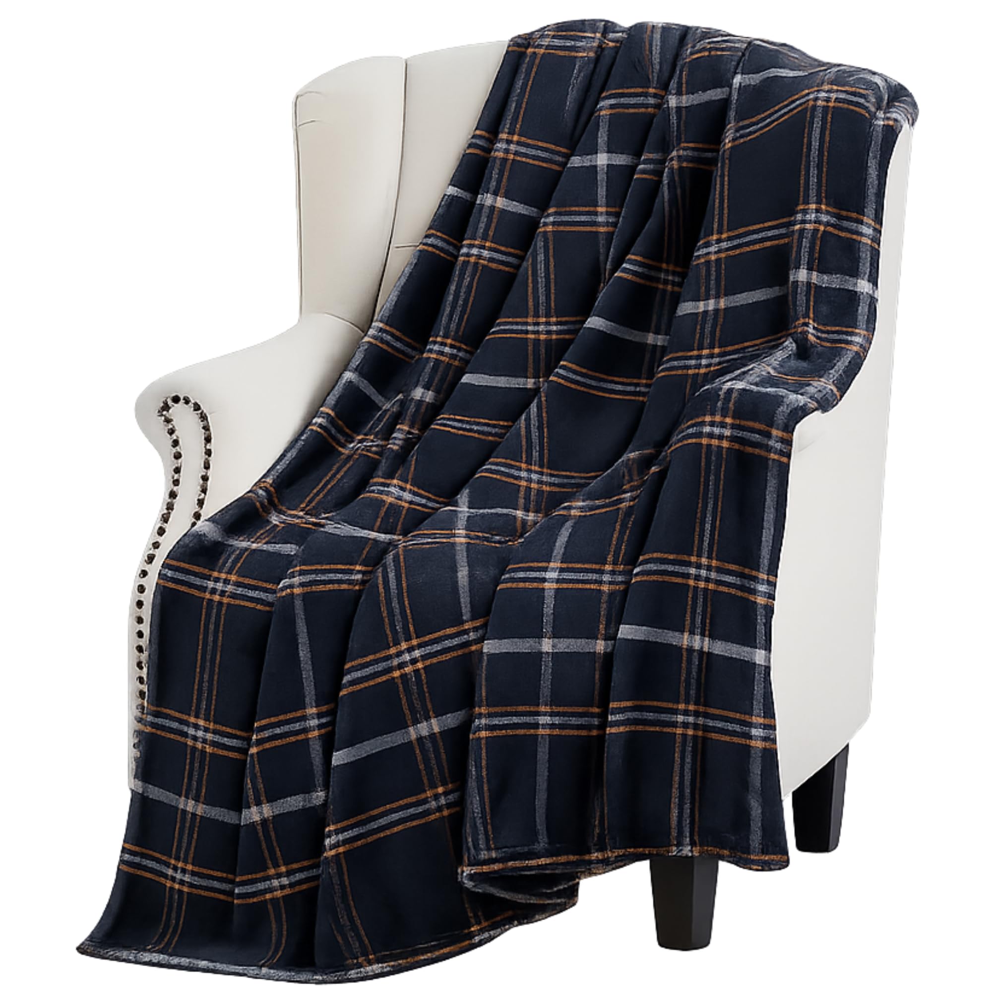 Halloween Fall Fleece Throw Blanket, Black White Orange Plaid, 50x60 — image 1