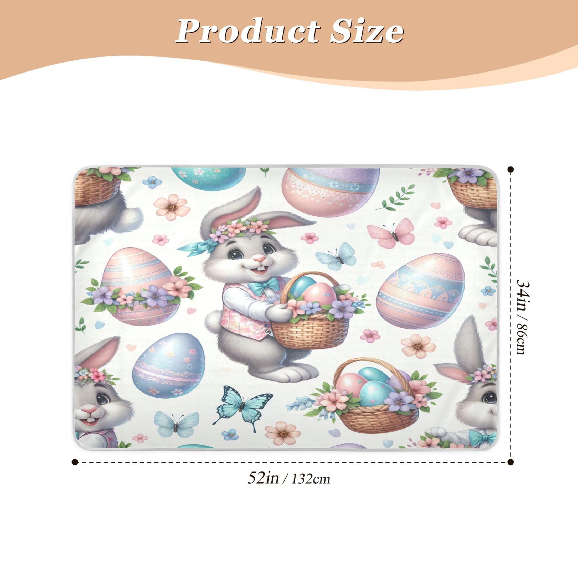 Takiito Easter Bunny Bed Pad Reusable Bed Underpad Washable Waterproof Leak-Proof Quick Dry Incontinence Pee Pad for Toddlers Kids Adults Pets 34x52 in