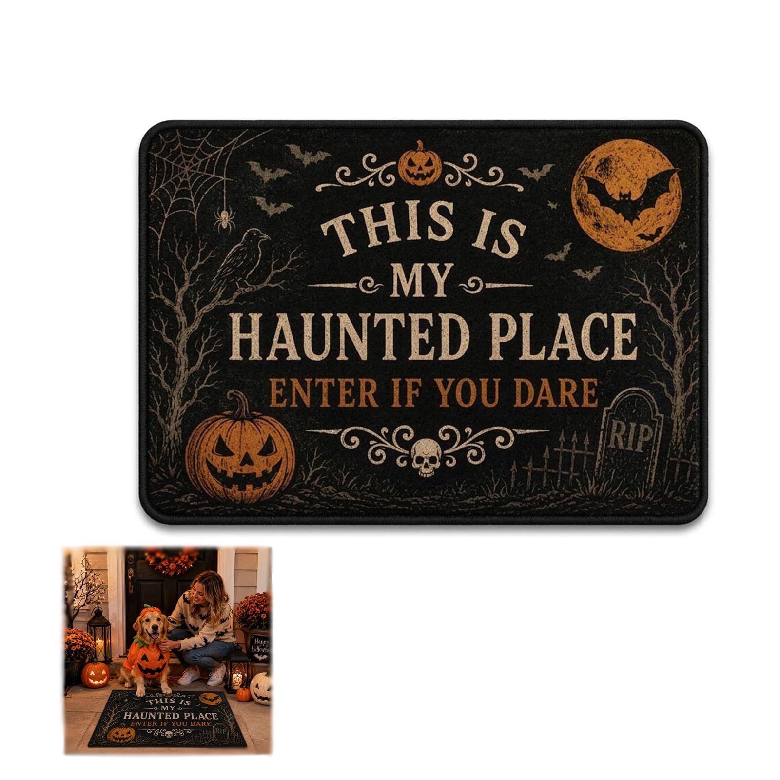 Paillasson vintage d'Halloween effrayant grand tapis de bienvenue