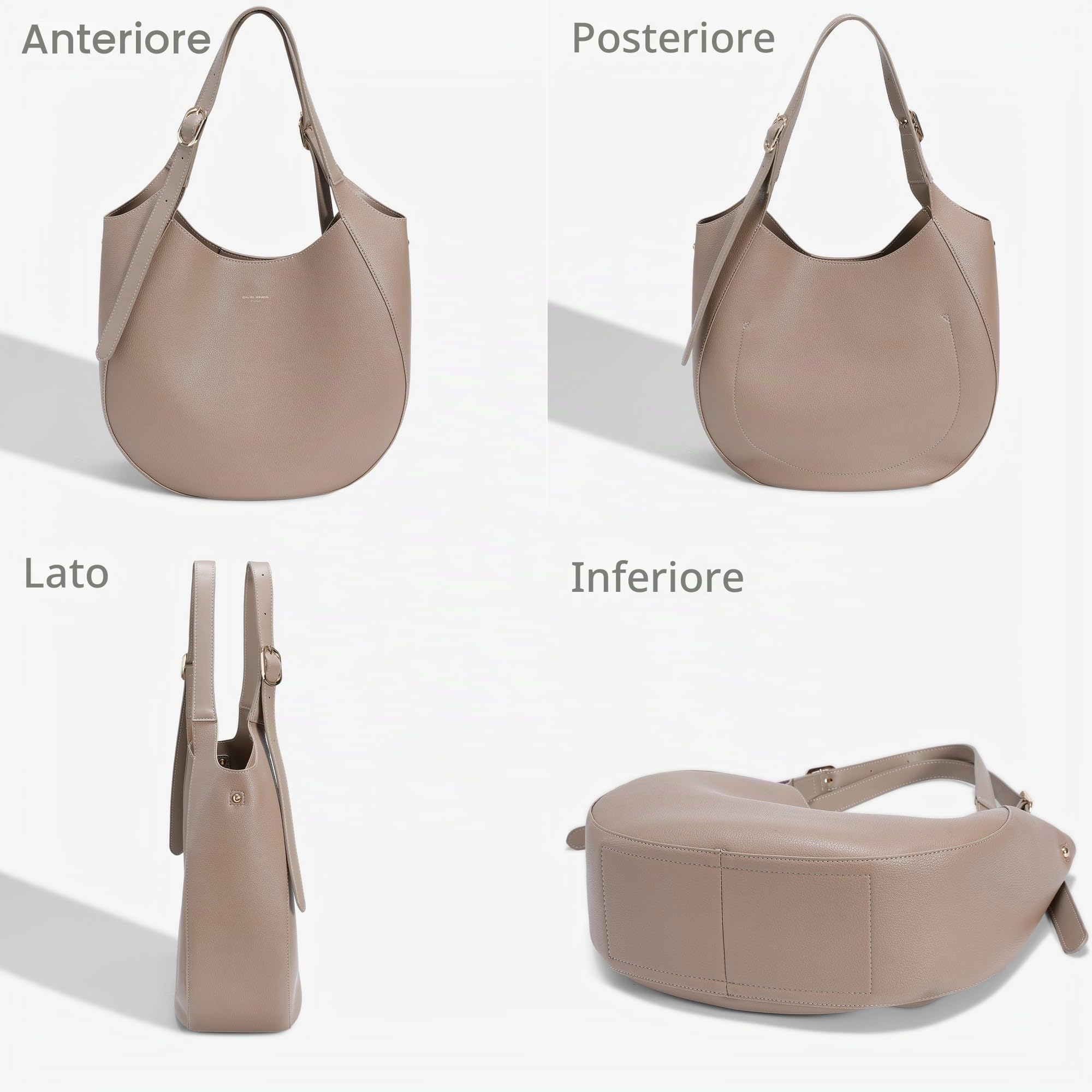 David Jones - Borsa grande da donna a spalla - Borsa Hobo similpelle PU - Borsa a mano elegante con manico lungo - Classica moda città viaggio lavoro alla moda pratica ufficio A4