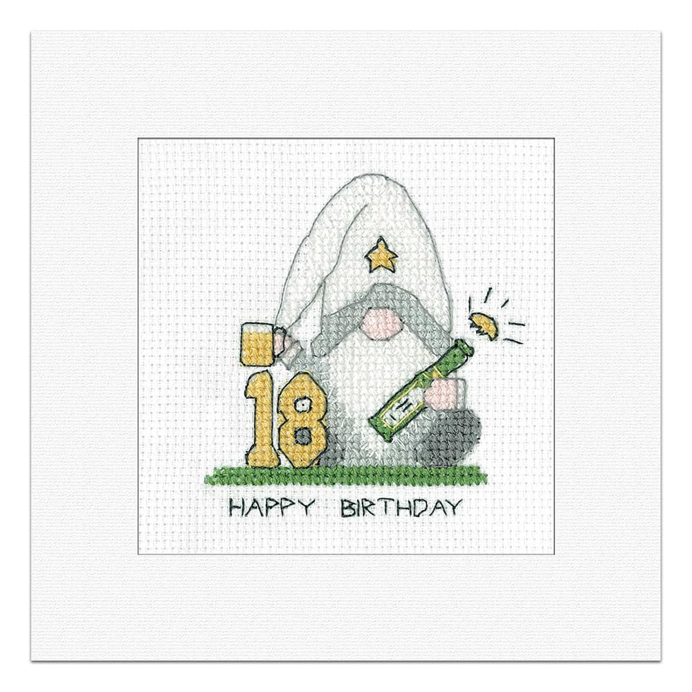 Heritage Crafts Gonk - 18th Birthday Card - Male Cross Stitch Greeting Card Kirsten Roche Gonks