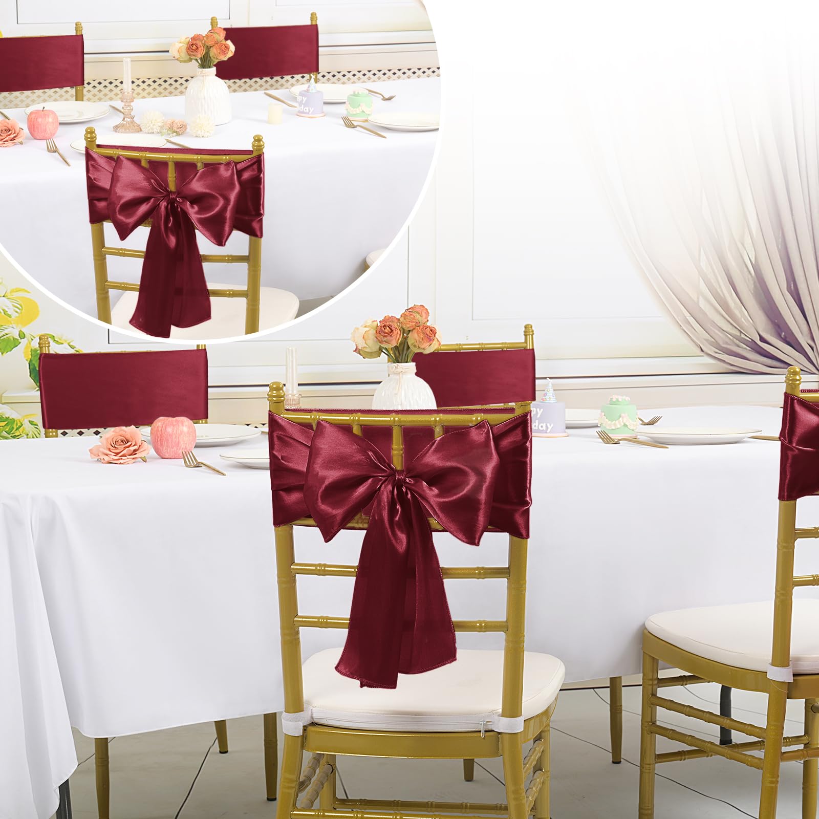 Teruntrue Lot de 60 nœuds universels en satin pour housse de chaise Bordeaux 17 x 200 cm